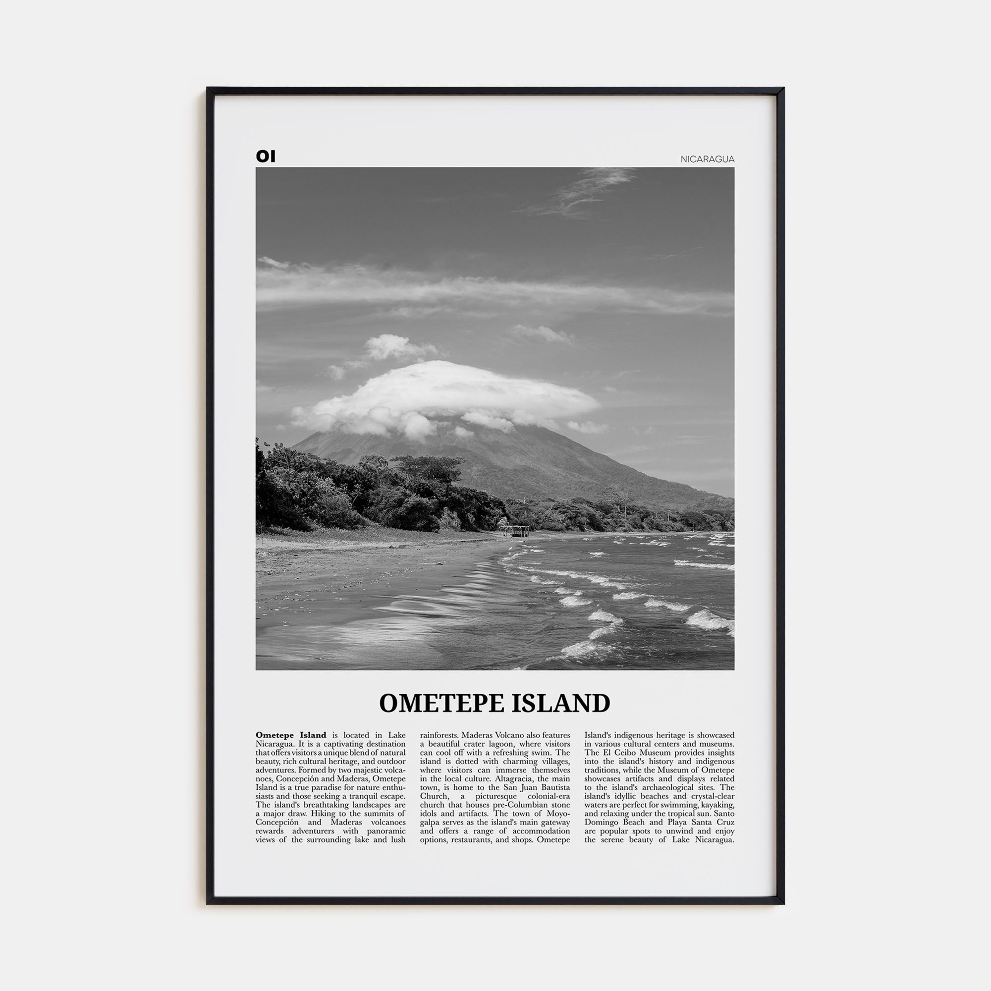 Ometepe Island Travel B&W Poster