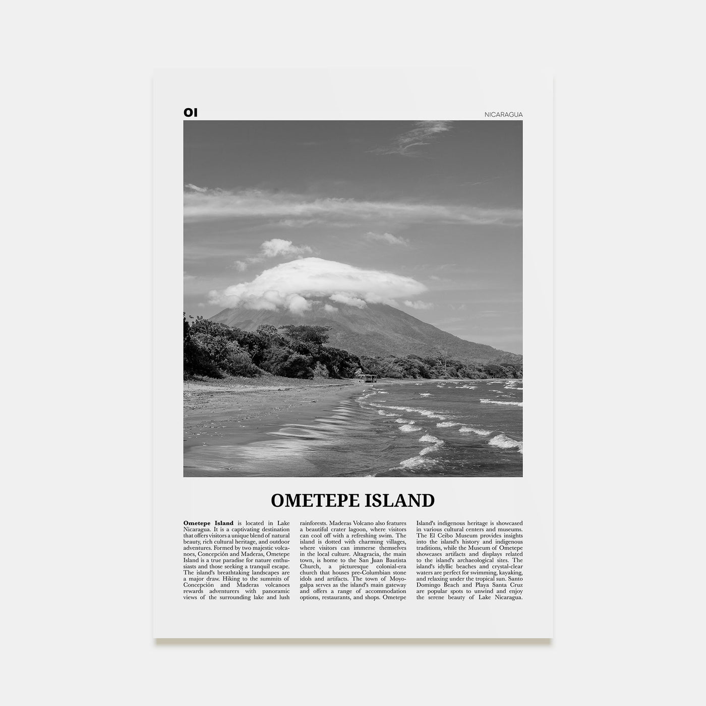 Ometepe Island Travel B&W Poster