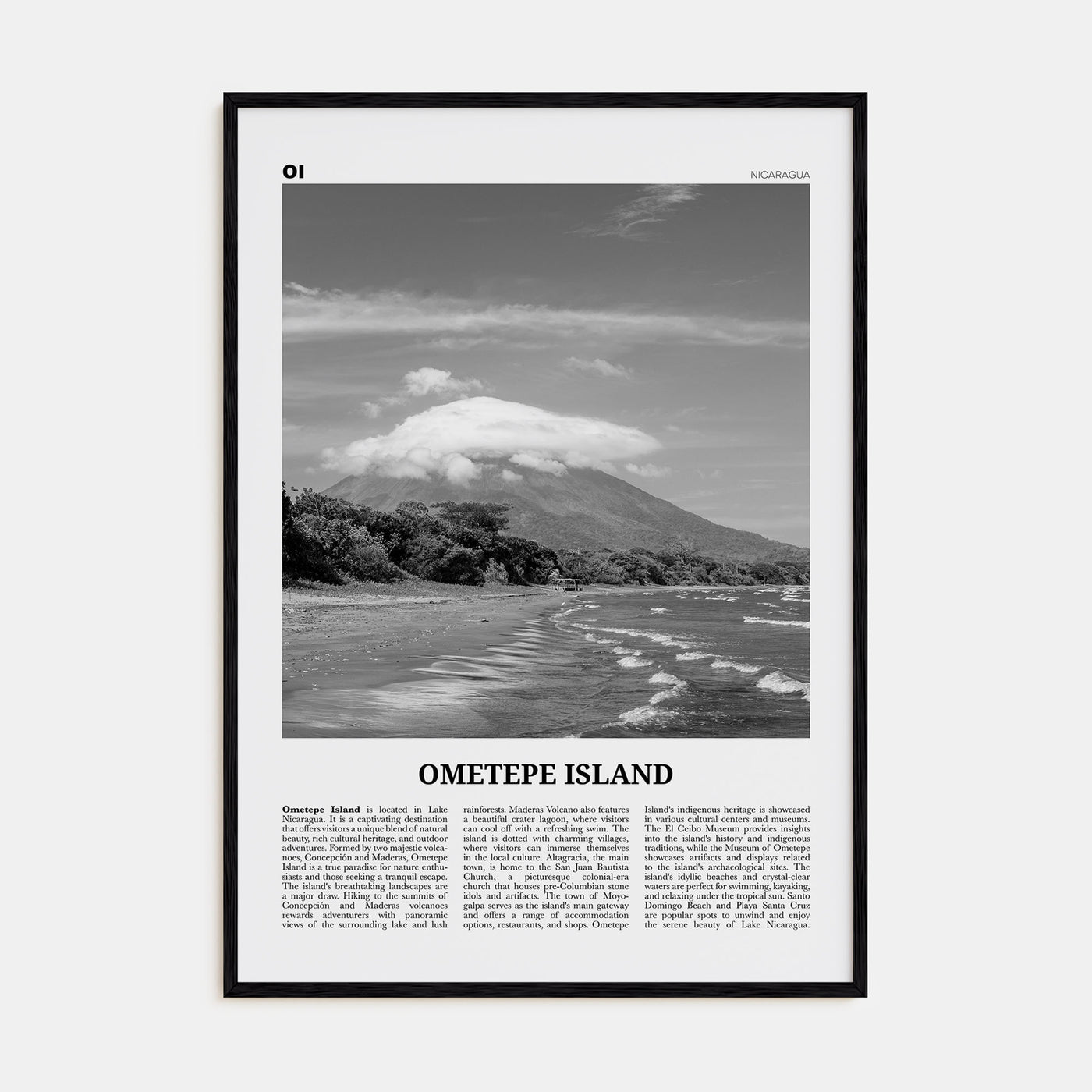 Ometepe Island Travel B&W Poster