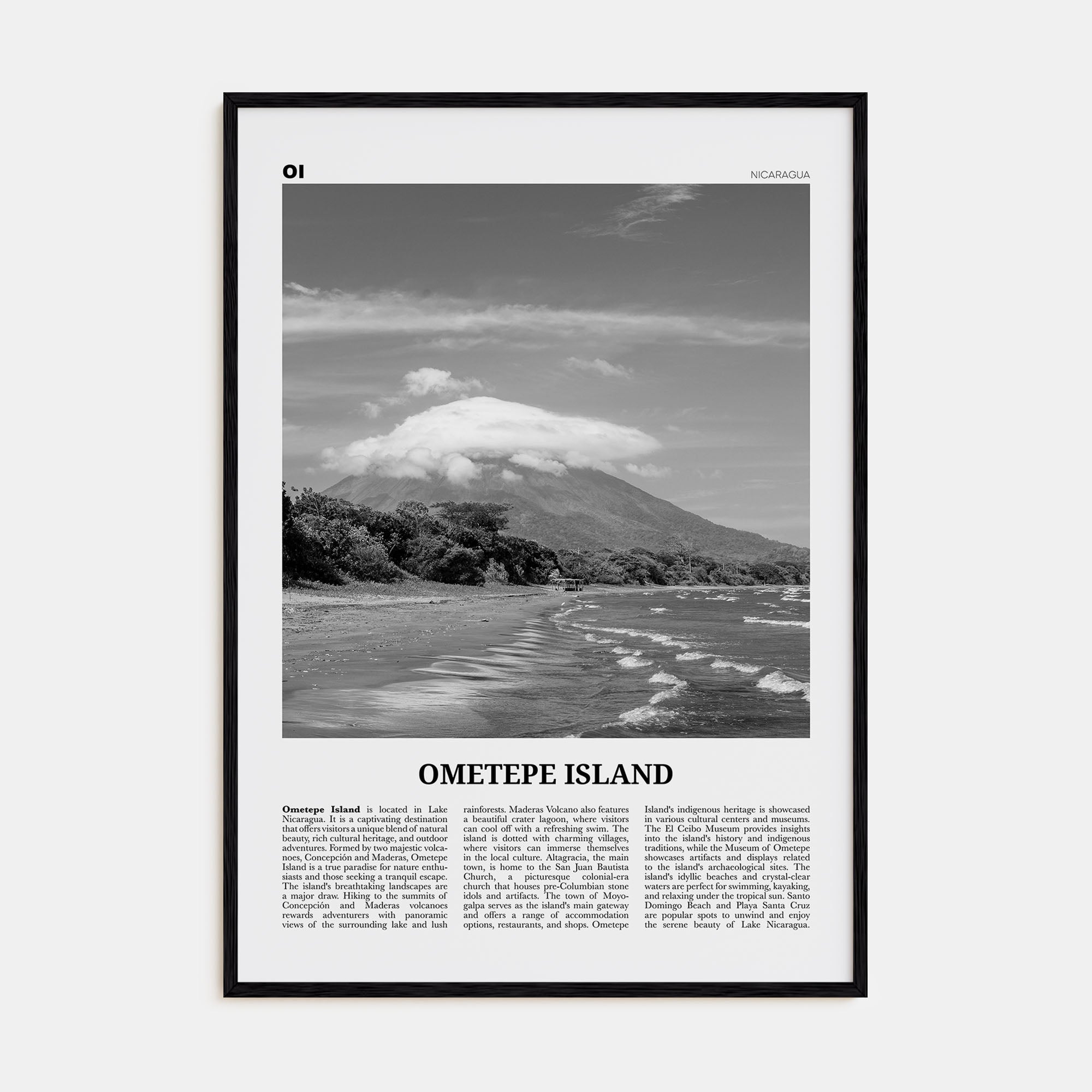 Ometepe Island Travel B&W Poster