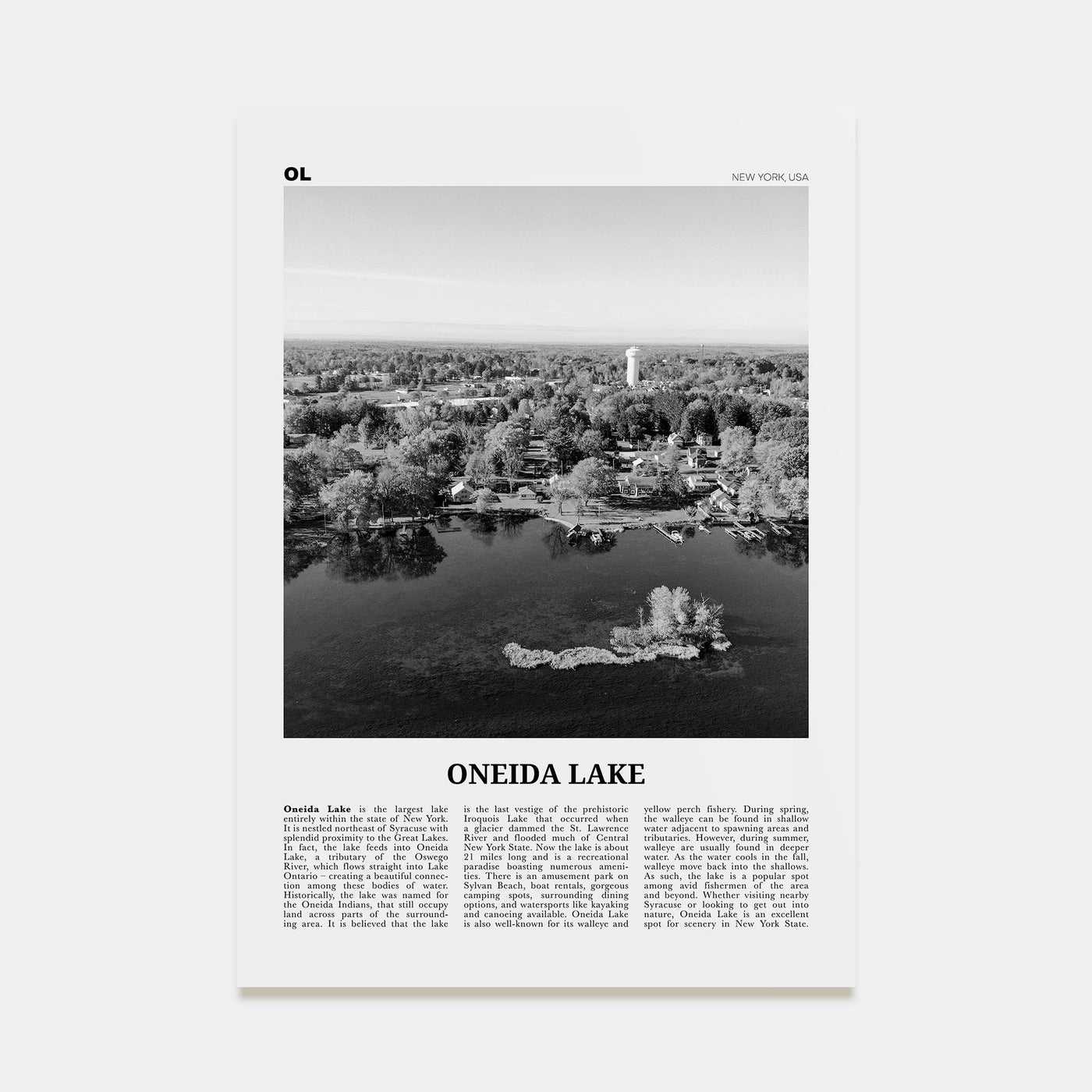 Oneida Lake Travel B&W Poster