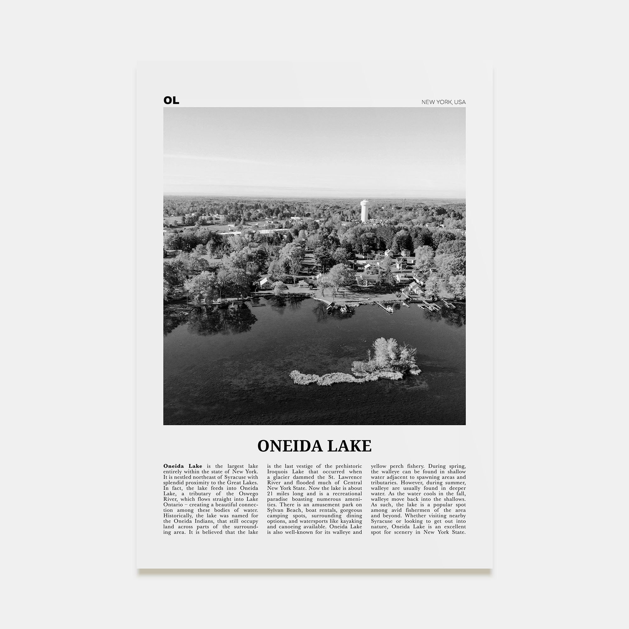 Oneida Lake Travel B&W Poster