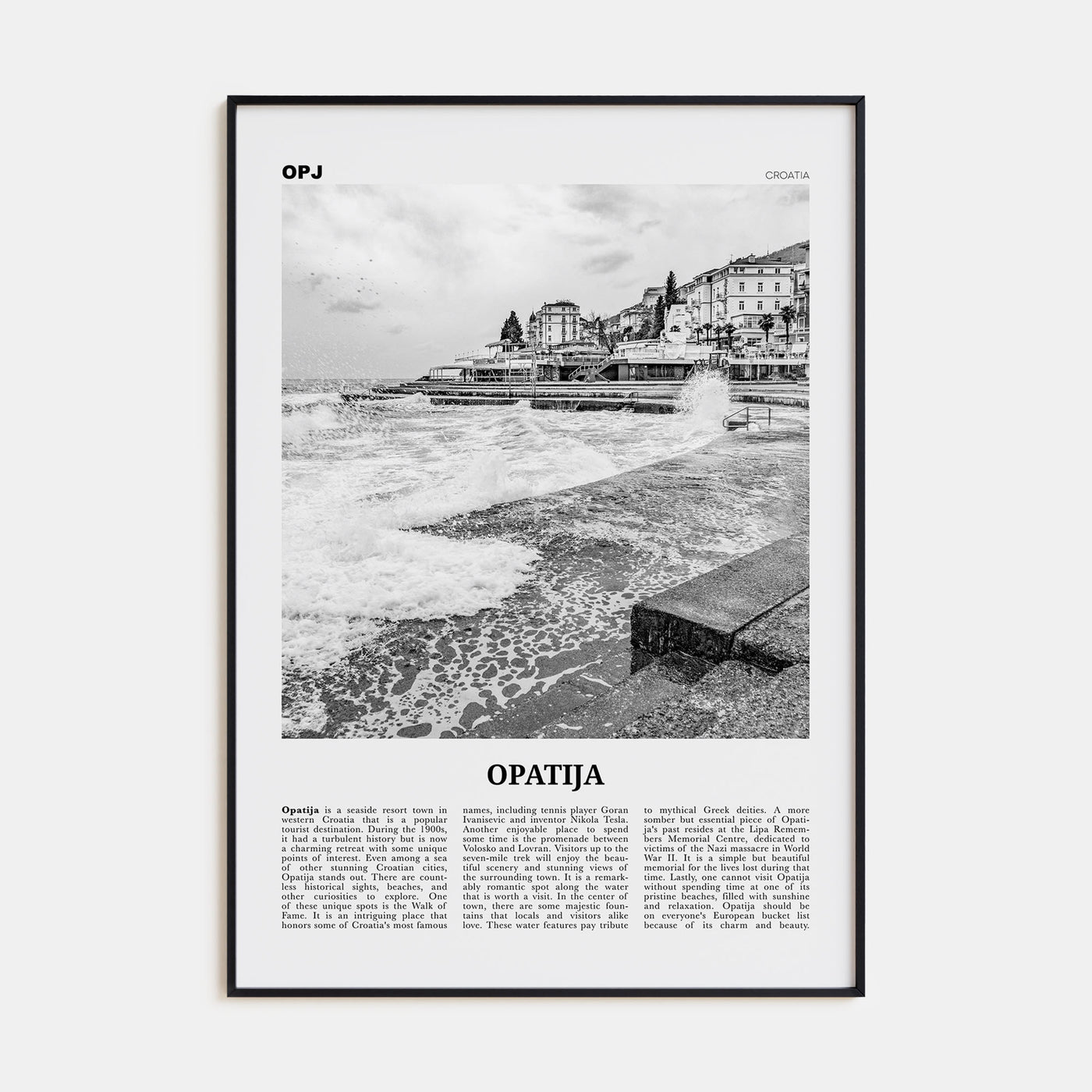 Opatija Travel B&W Poster
