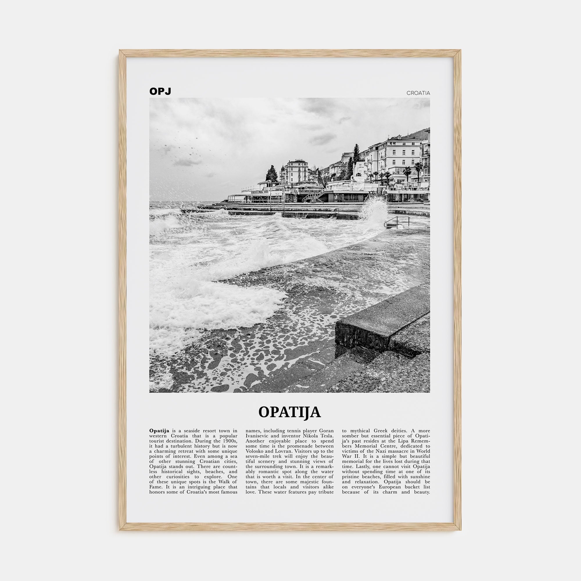 Opatija Travel B&W Poster