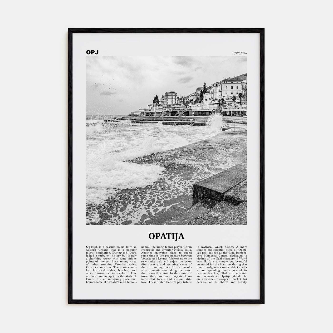 Opatija Travel B&W Poster