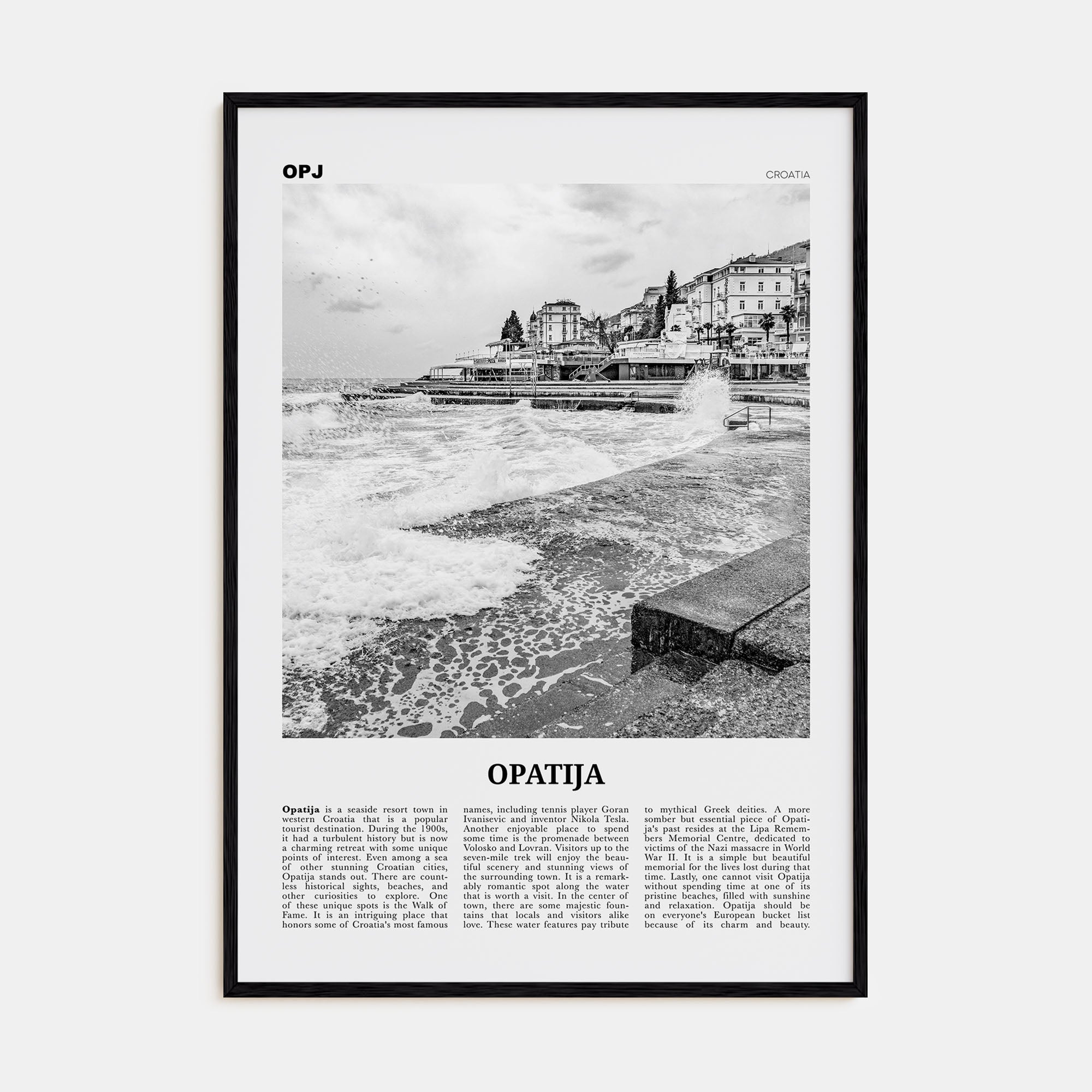 Opatija Travel B&W Poster