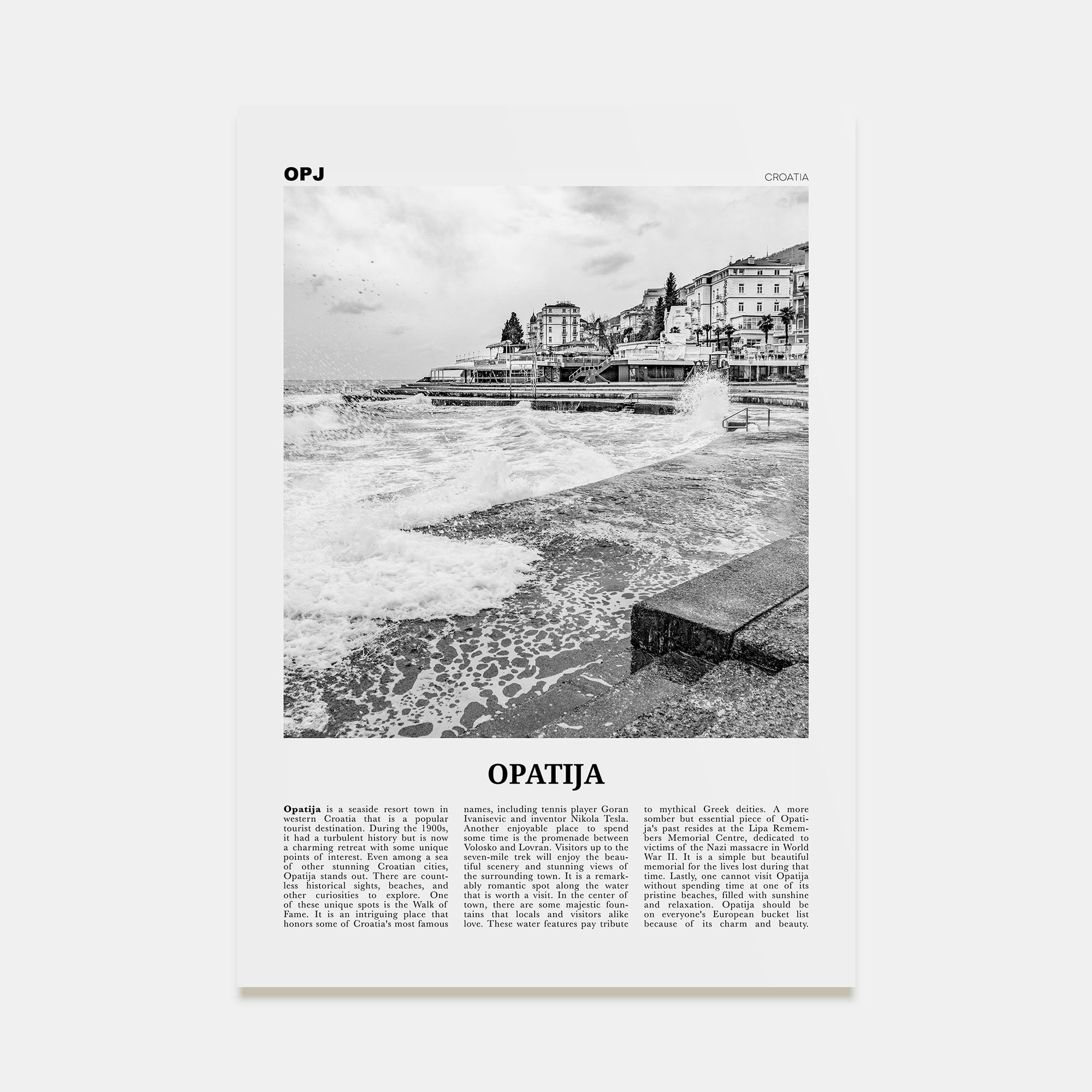 Opatija Travel B&W Poster