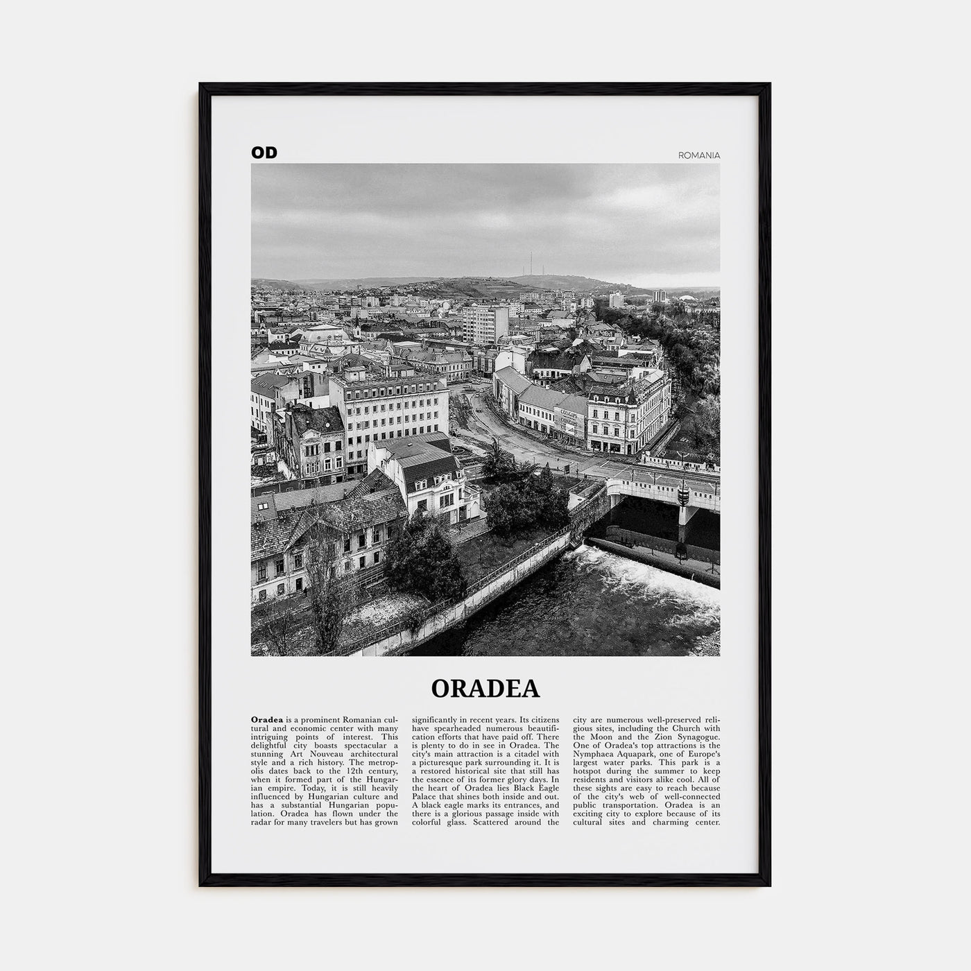 Oradea Travel B&W Poster