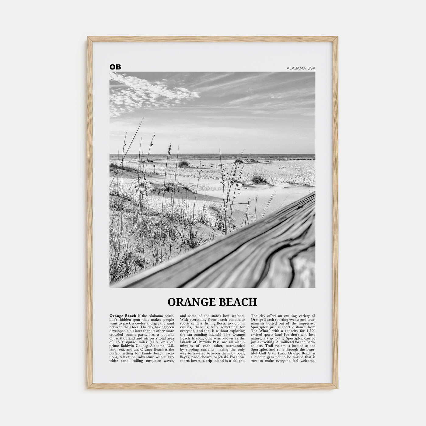 Orange Beach Travel B&W Poster