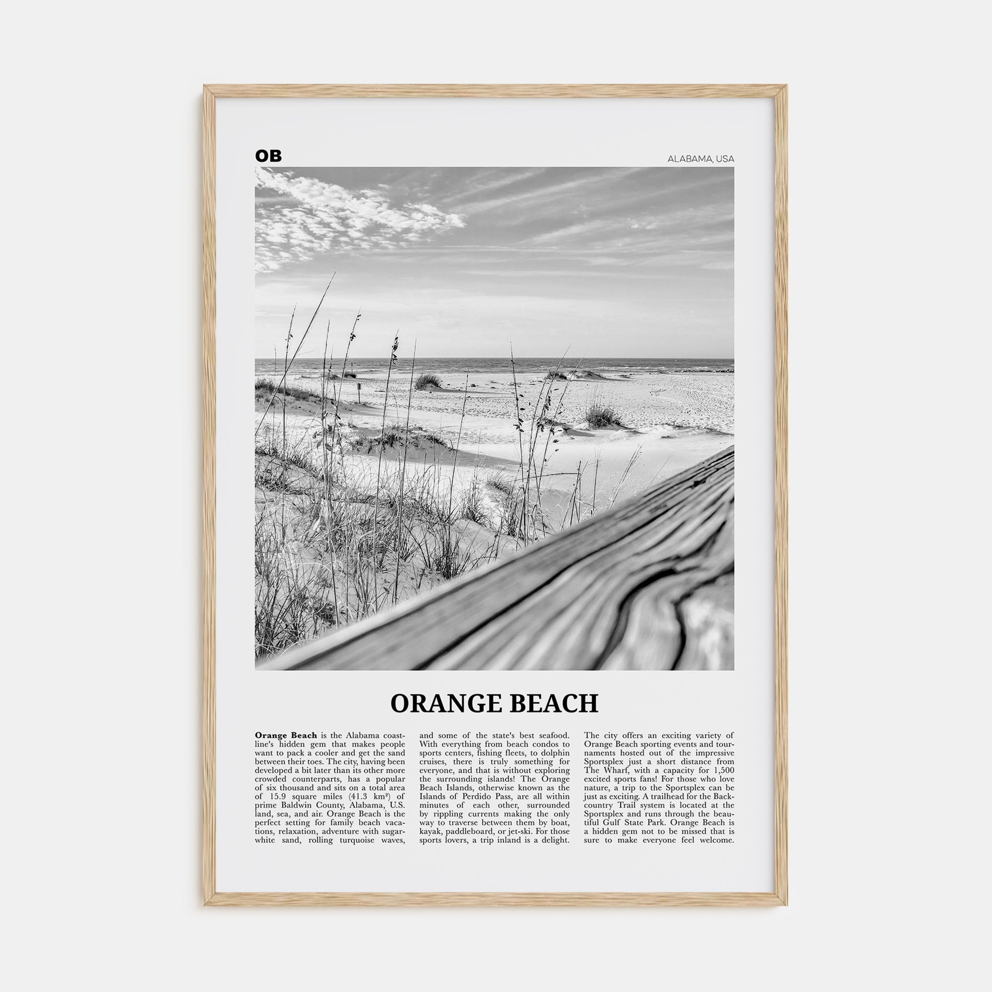 Orange Beach Travel B&W Poster