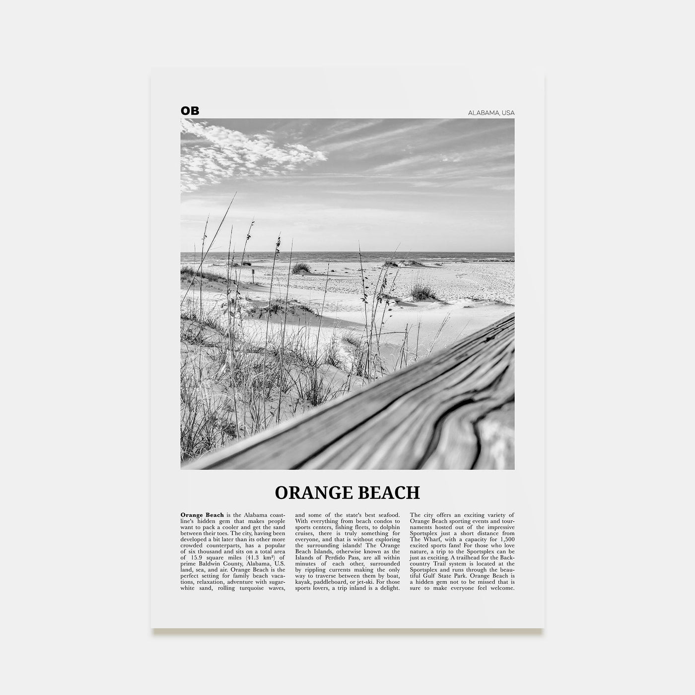 Orange Beach Travel B&W Poster