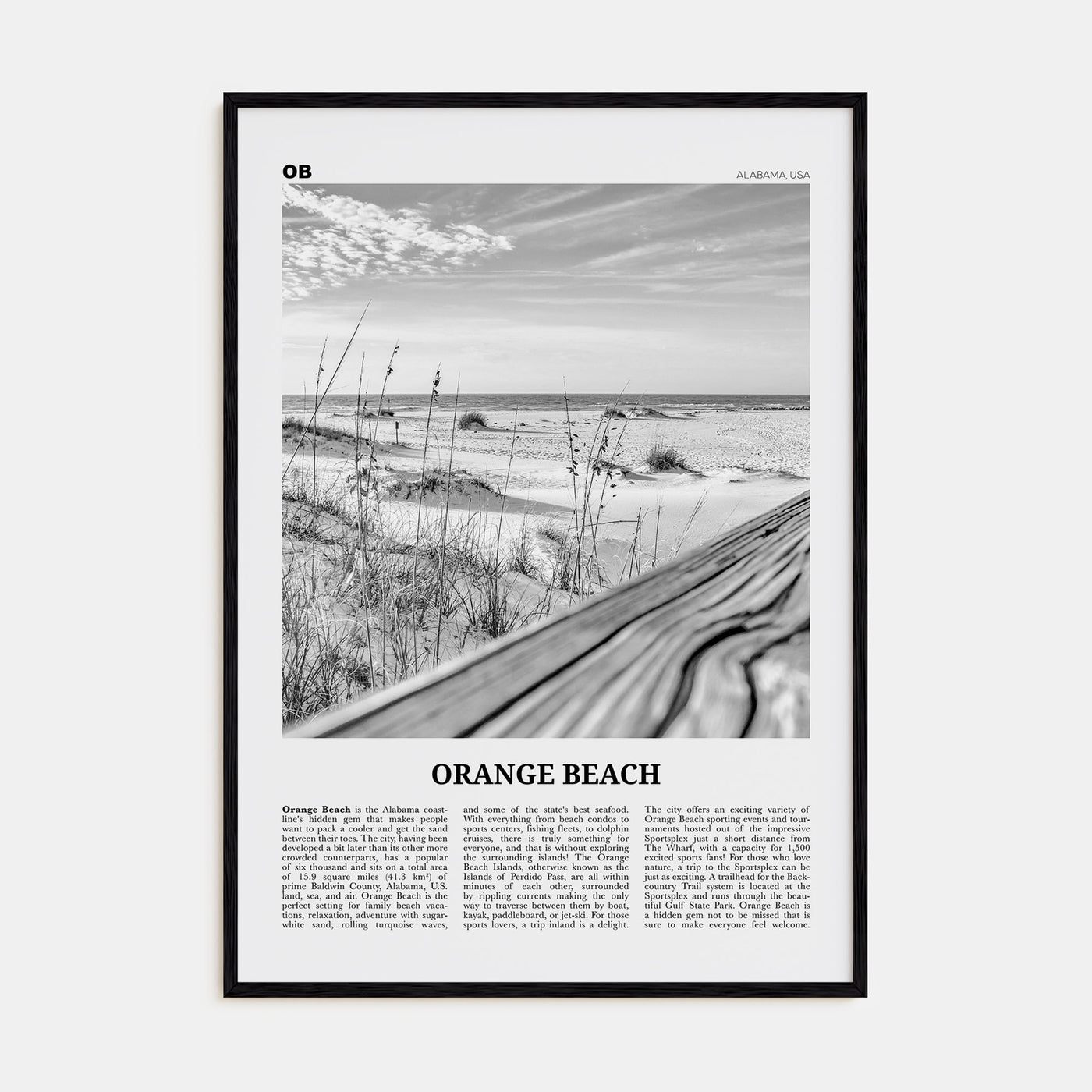 Orange Beach Travel B&W Poster