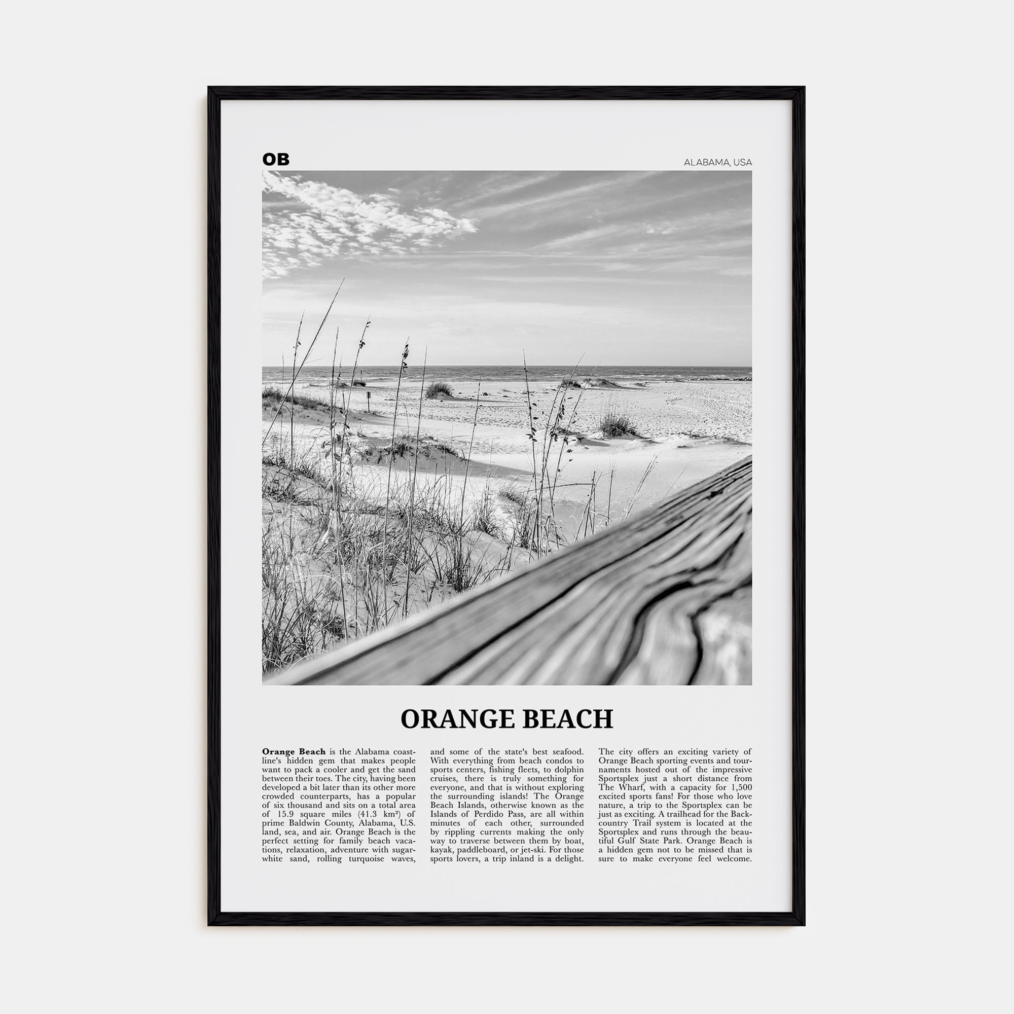 Orange Beach Travel B&W Poster