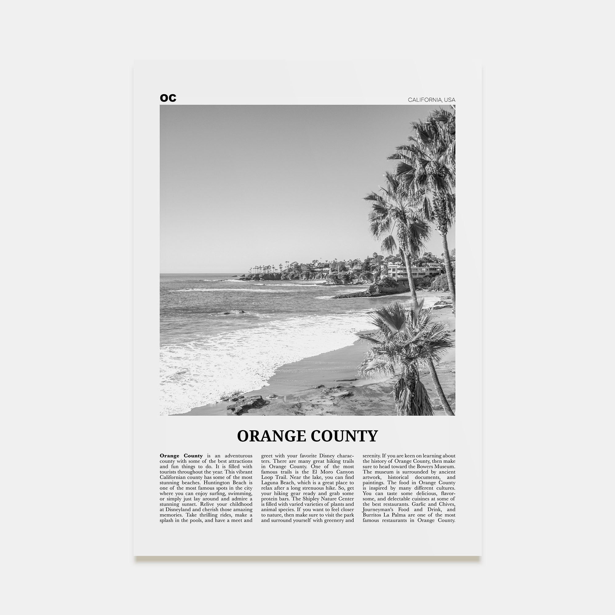 Orange County Travel B&W No 1 Poster