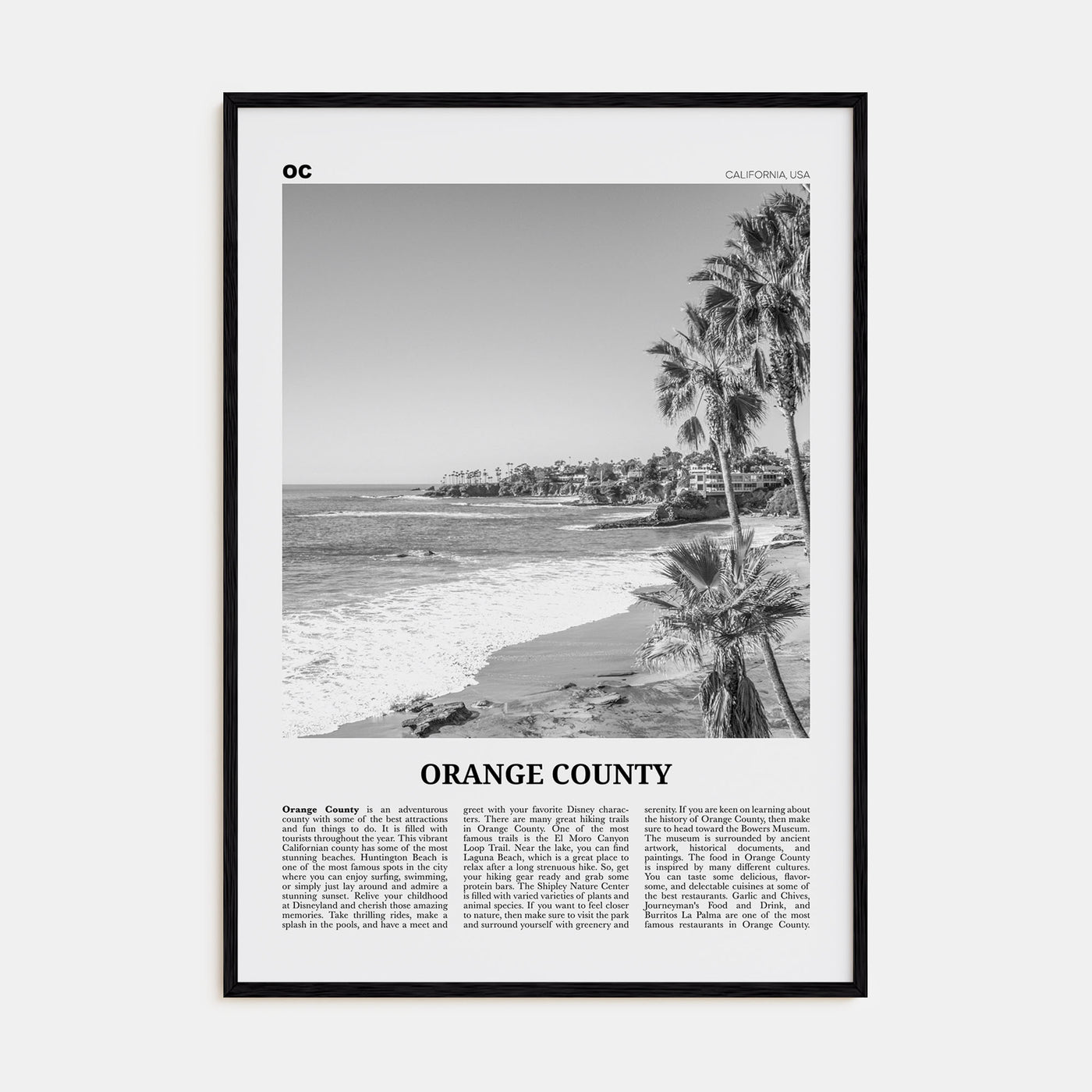 Orange County Travel B&W No 1 Poster