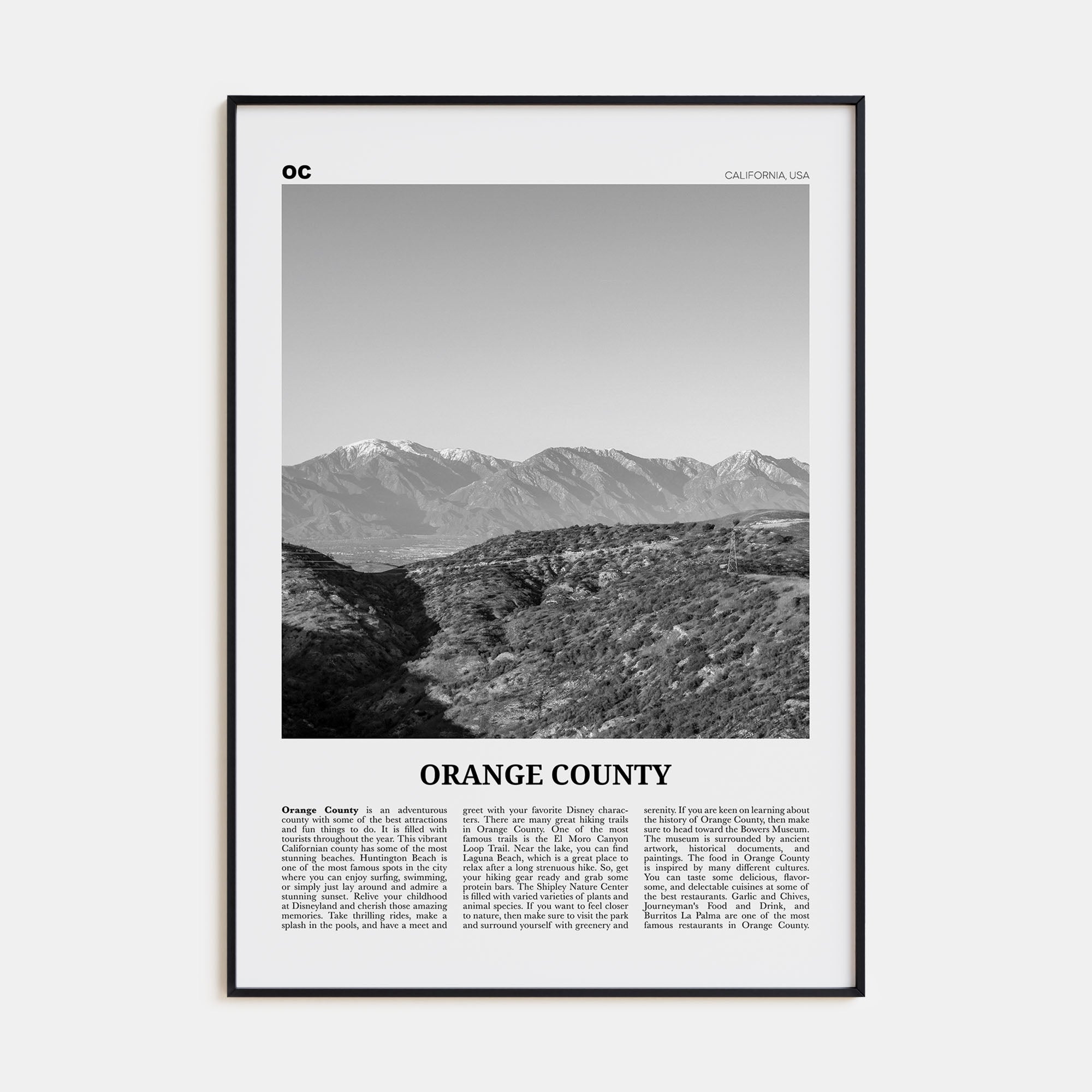 Orange County Travel B&W No 3 Poster