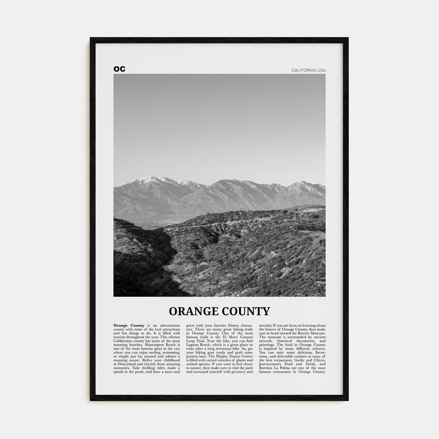 Orange County Travel B&W No 3 Poster