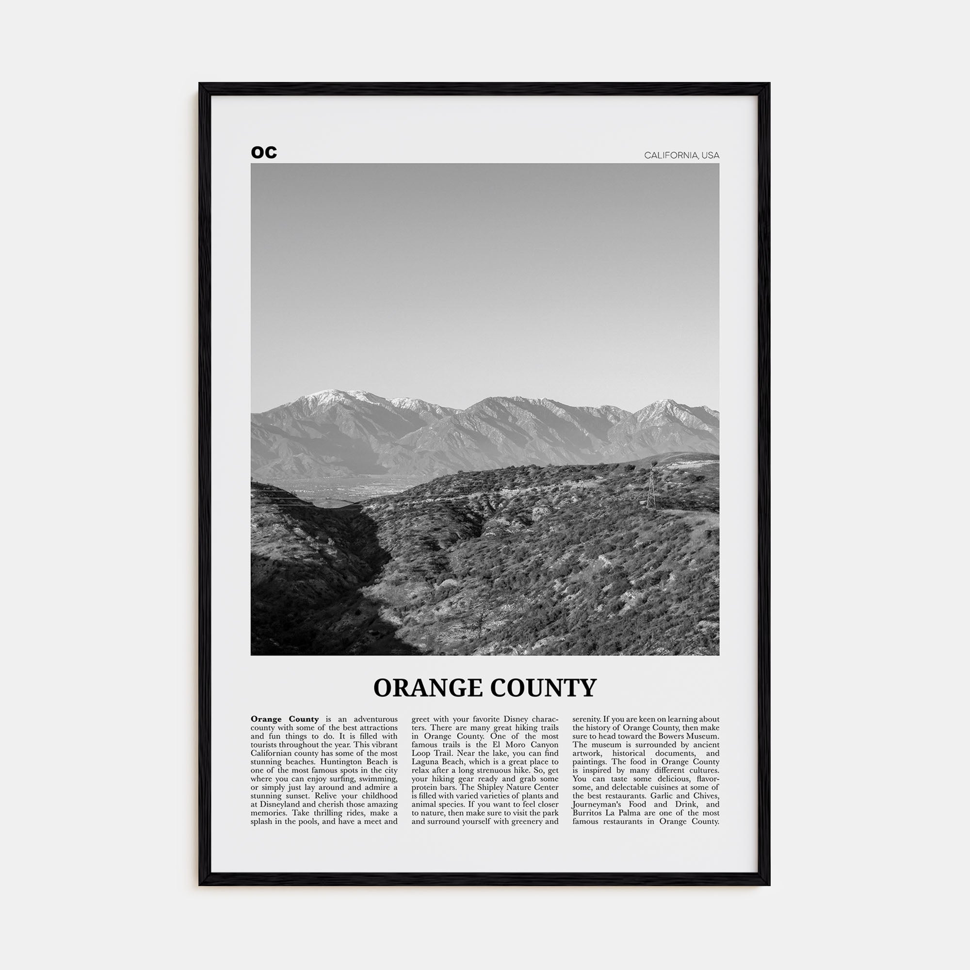 Orange County Travel B&W No 3 Poster