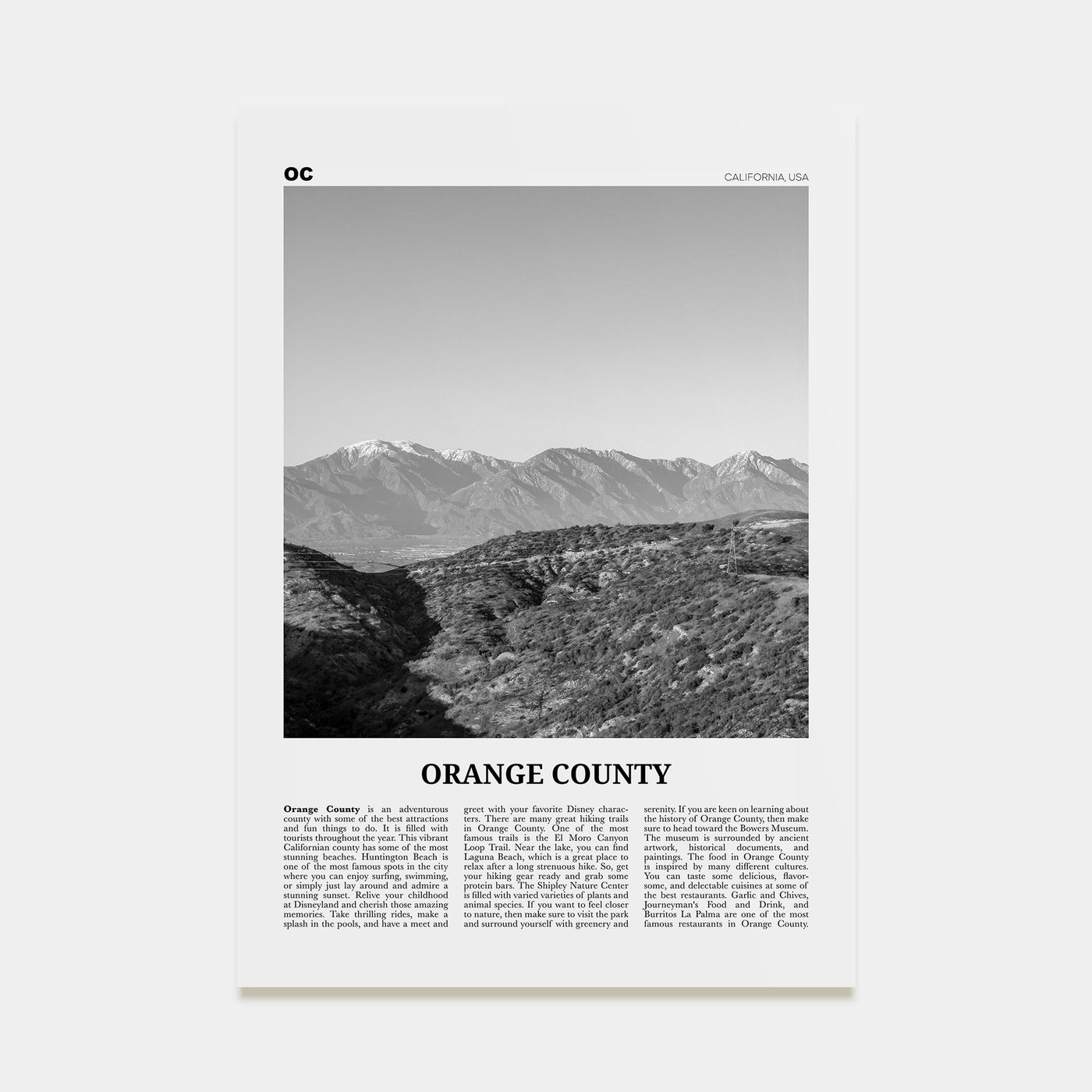Orange County Travel B&W No 3 Poster