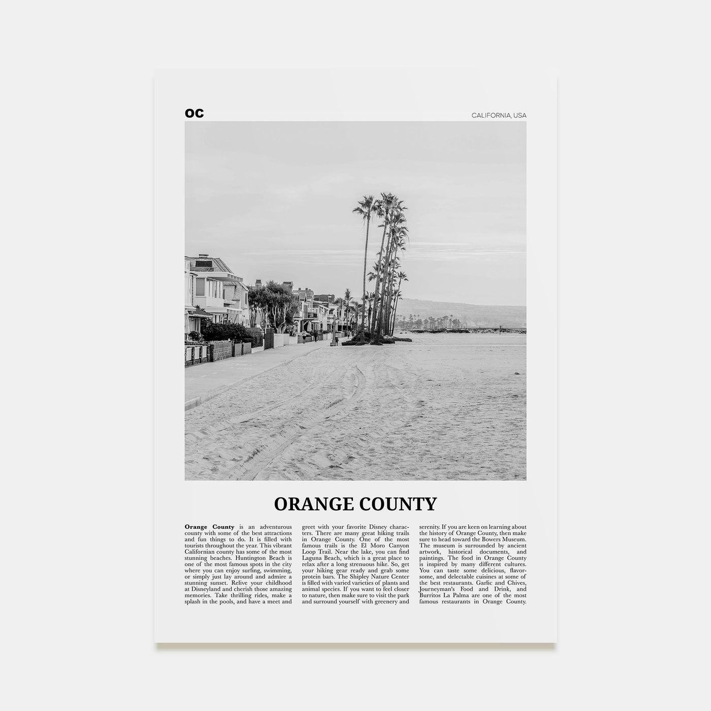 Orange County Travel B&W No 4 Poster