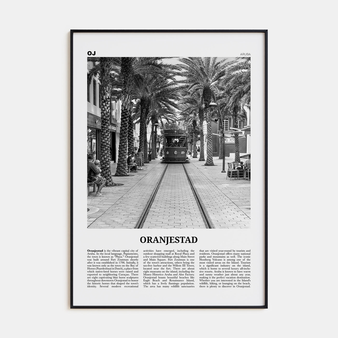 Oranjestad Travel B&W Poster