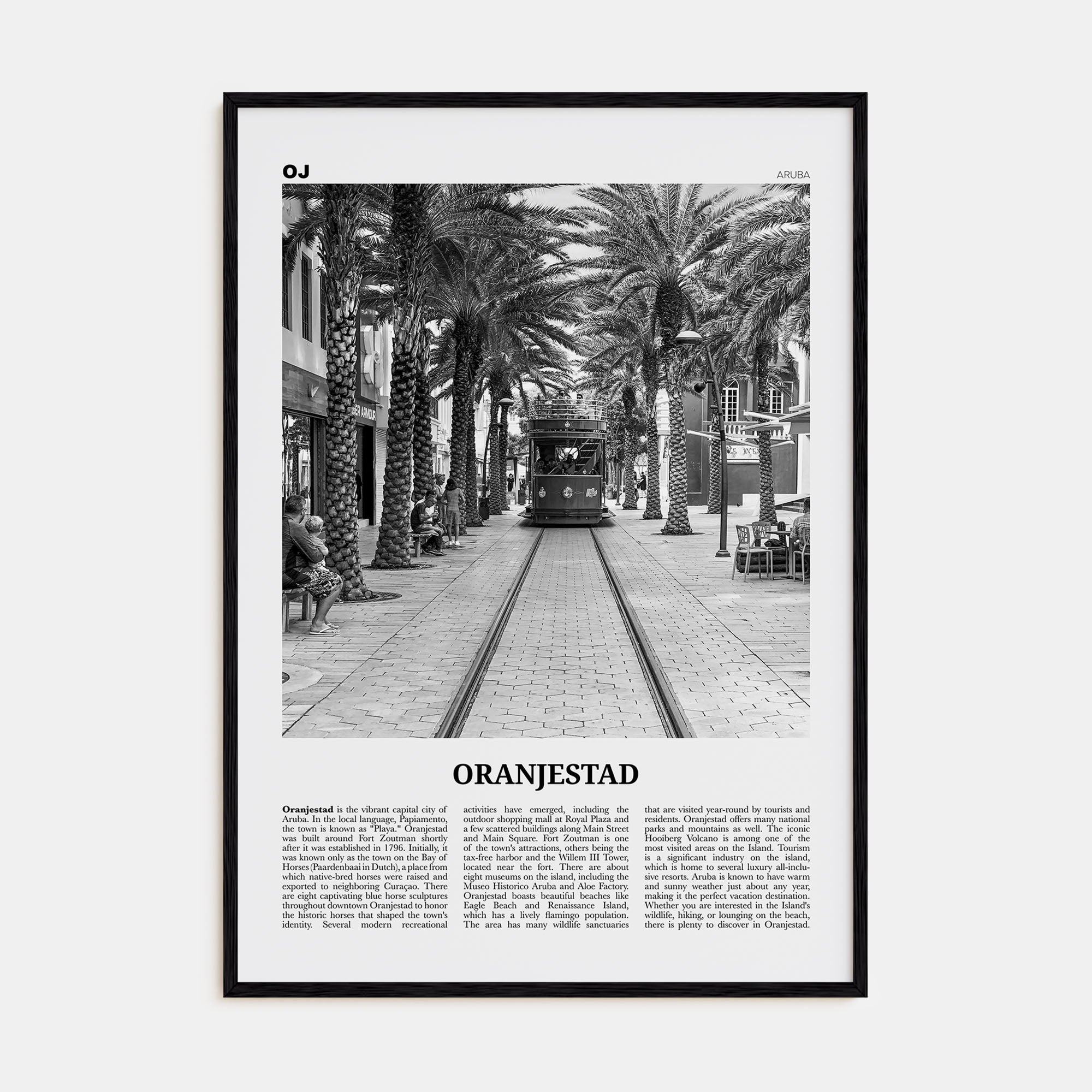 Oranjestad Travel B&W Poster