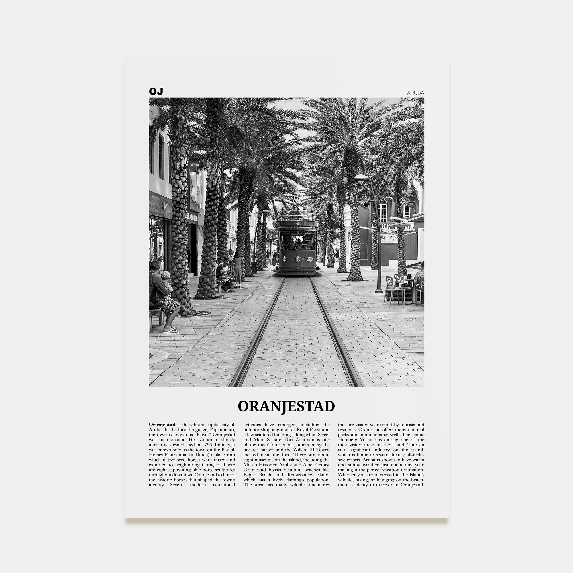 Oranjestad Travel B&W Poster