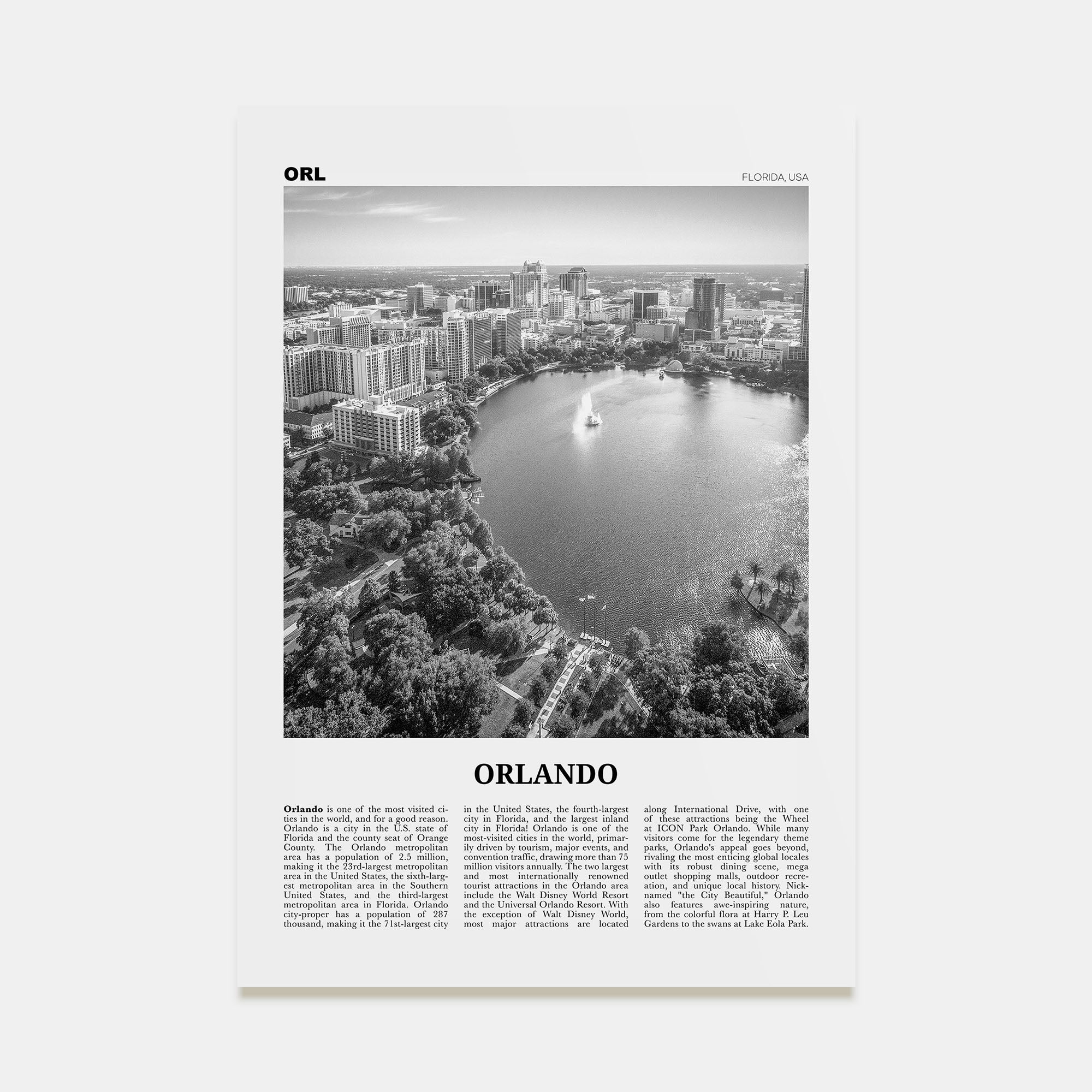 Orlando Travel B&W No 1 Poster