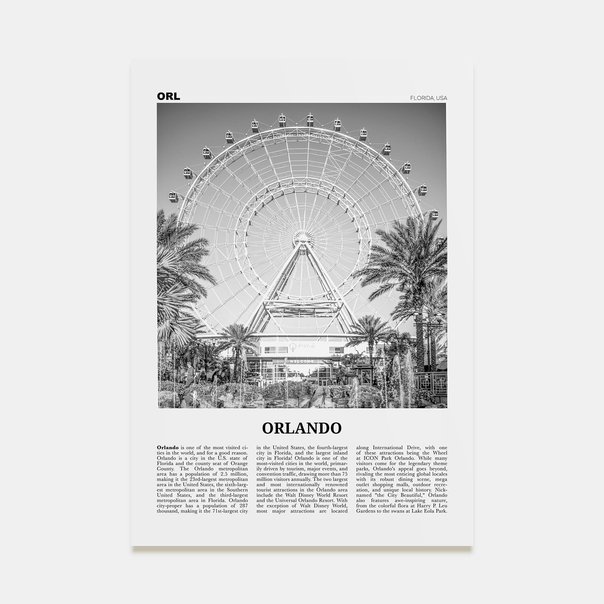 Orlando Travel B&W No 2 Poster