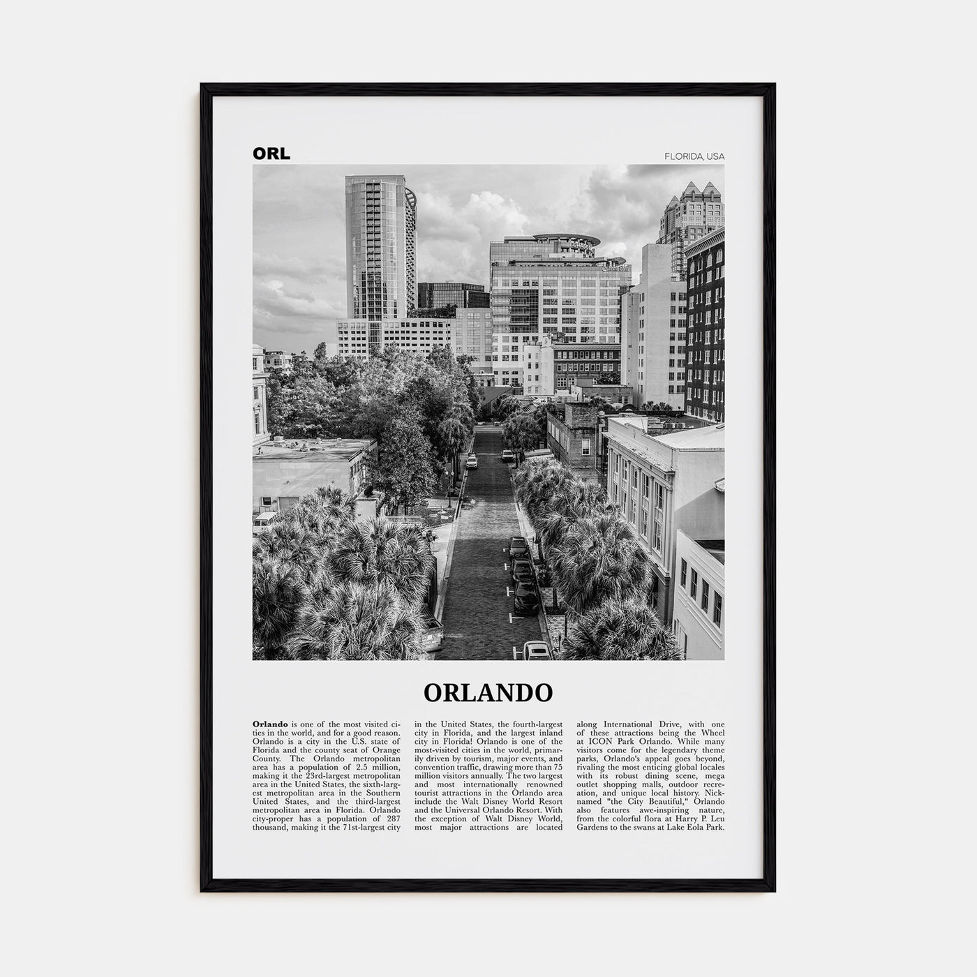 Orlando Travel B&W No 3 Poster