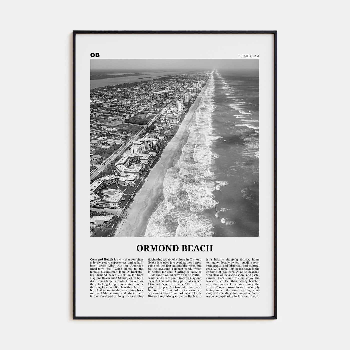 Ormond Beach Travel B&W Poster