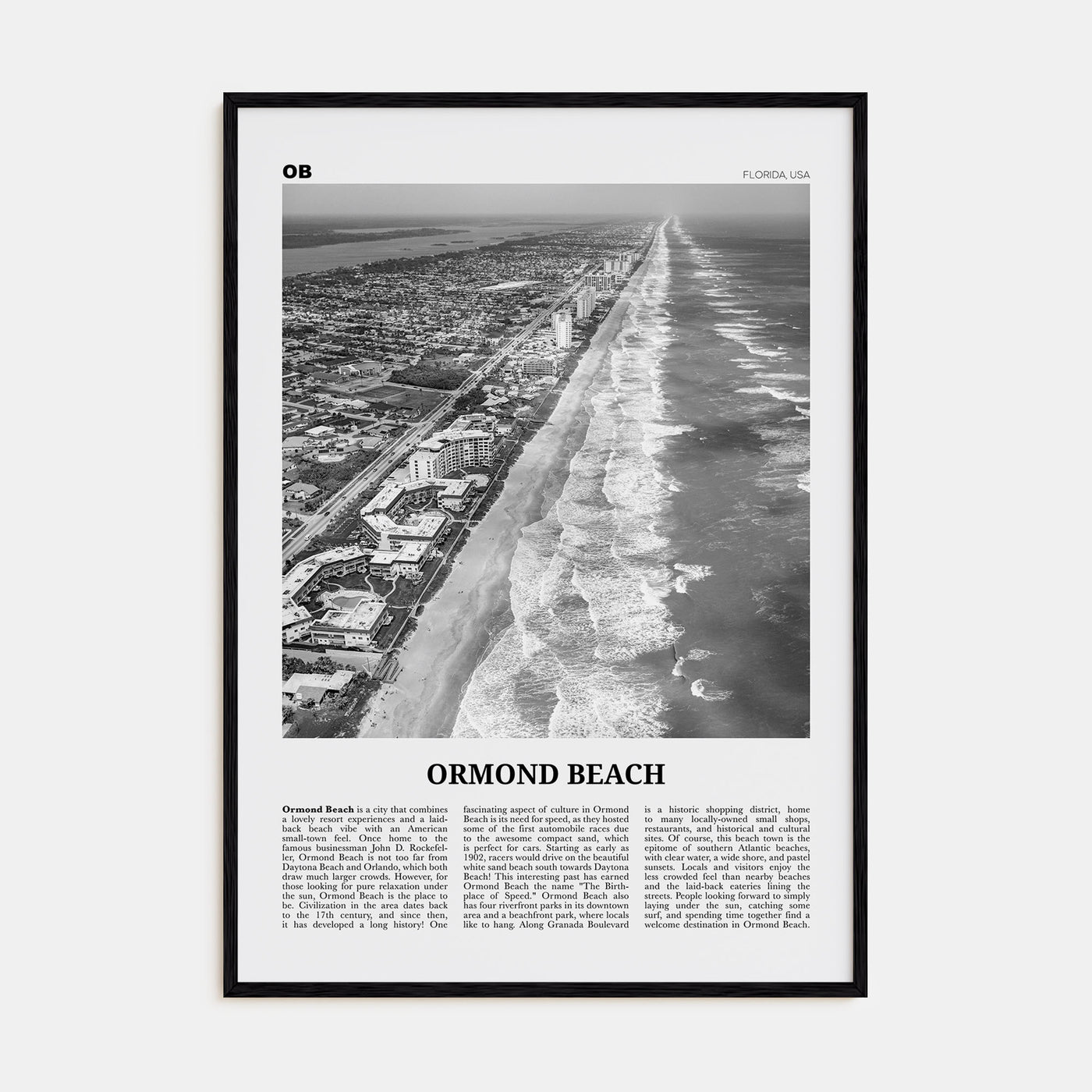 Ormond Beach Travel B&W Poster