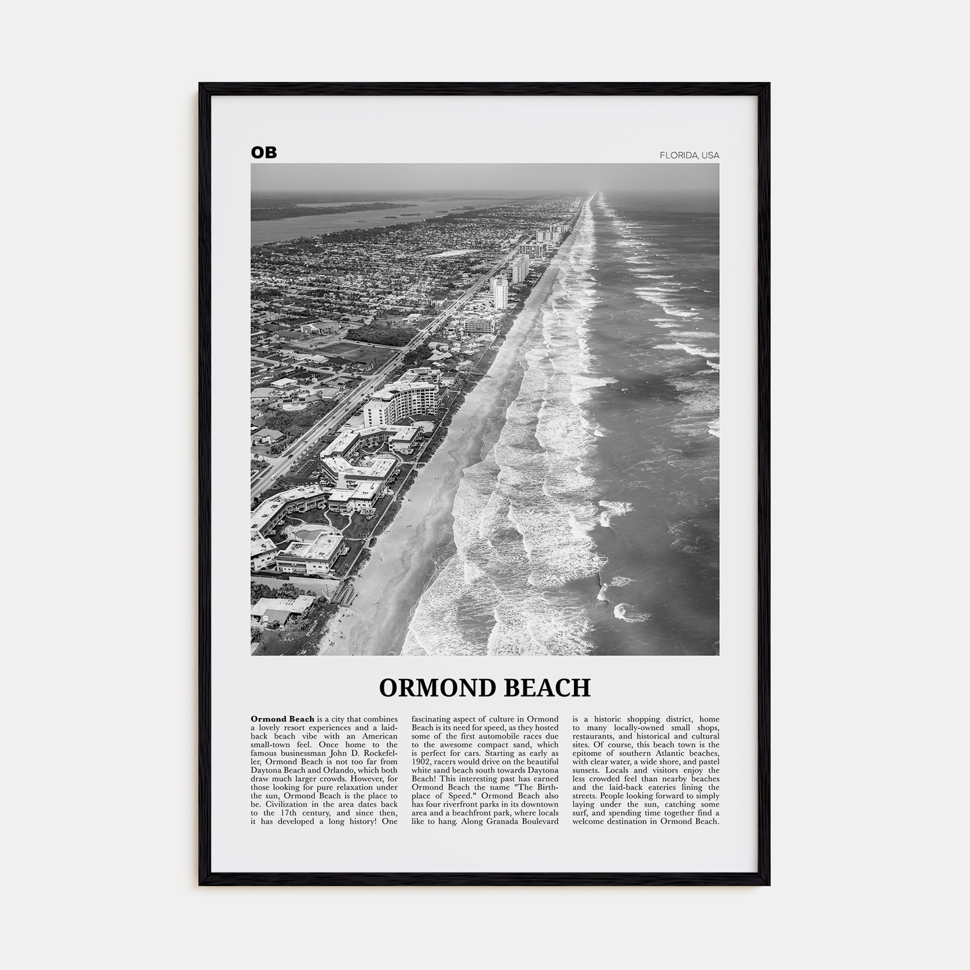 Ormond Beach Travel B&W Poster
