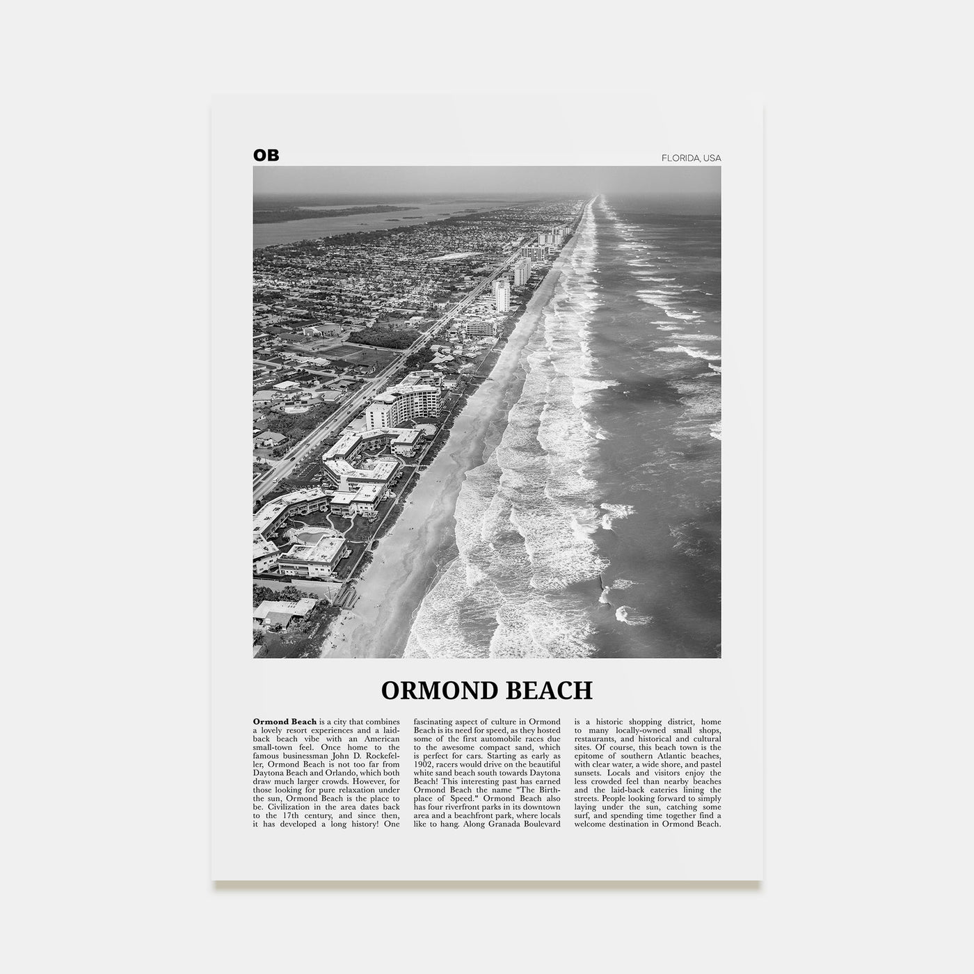 Ormond Beach Travel B&W Poster
