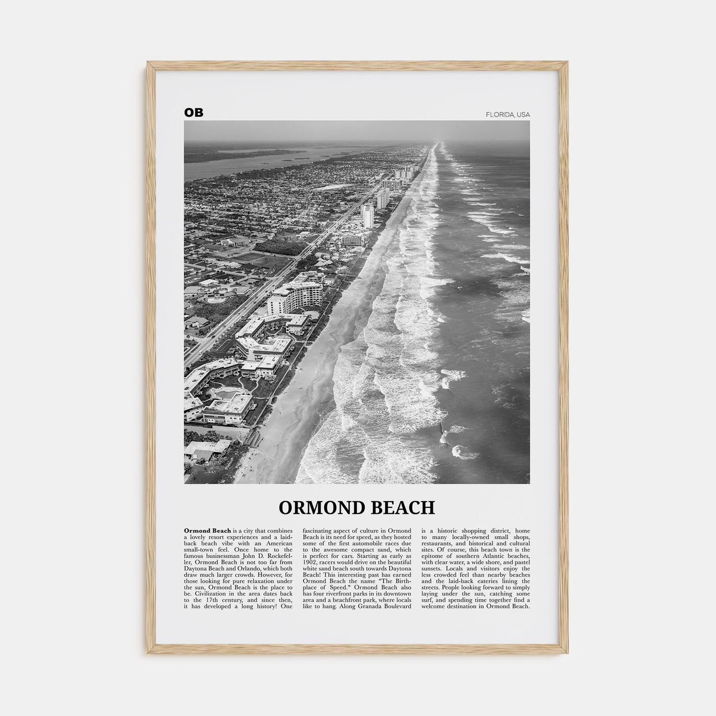 Ormond Beach Travel B&W Poster
