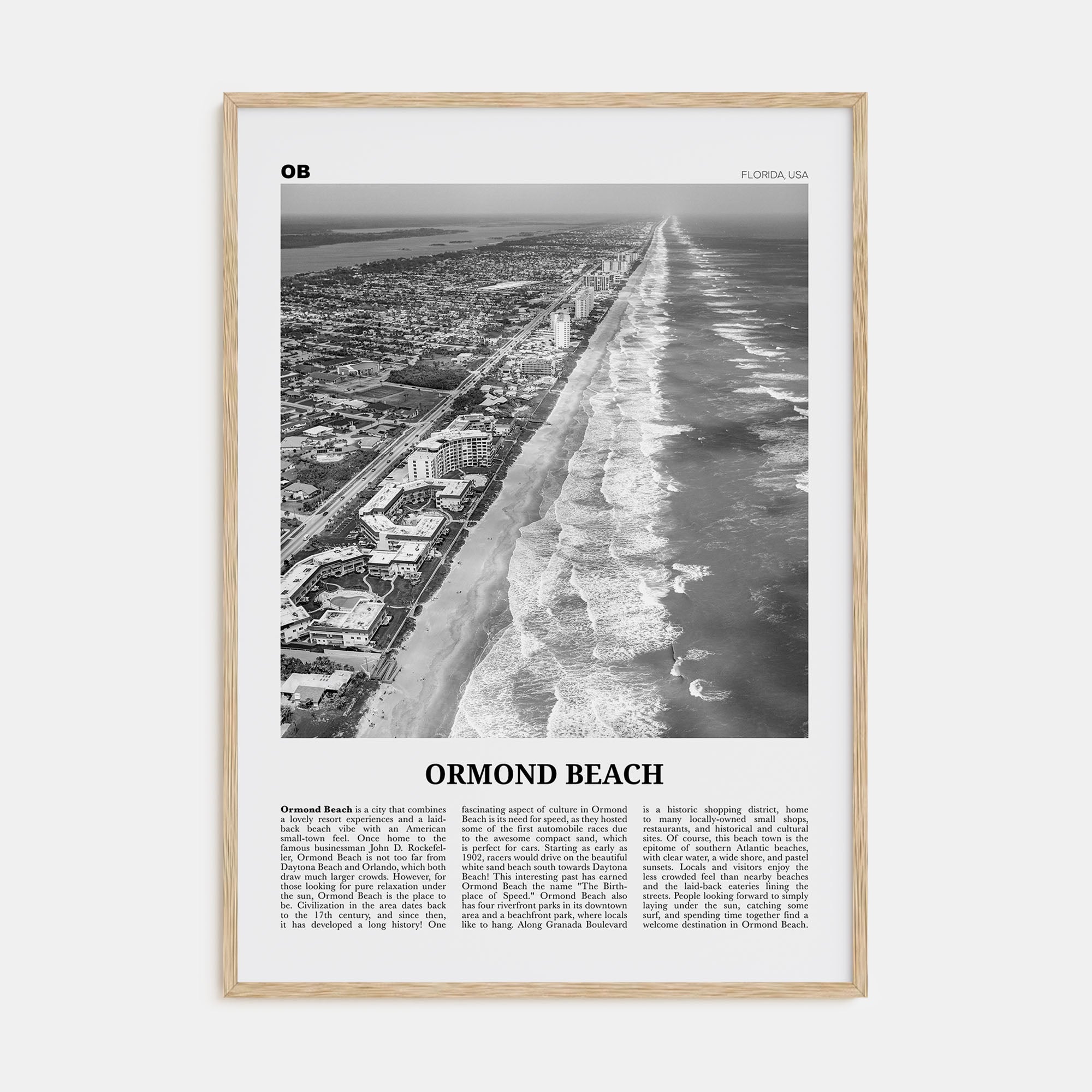 Ormond Beach Travel B&W Poster