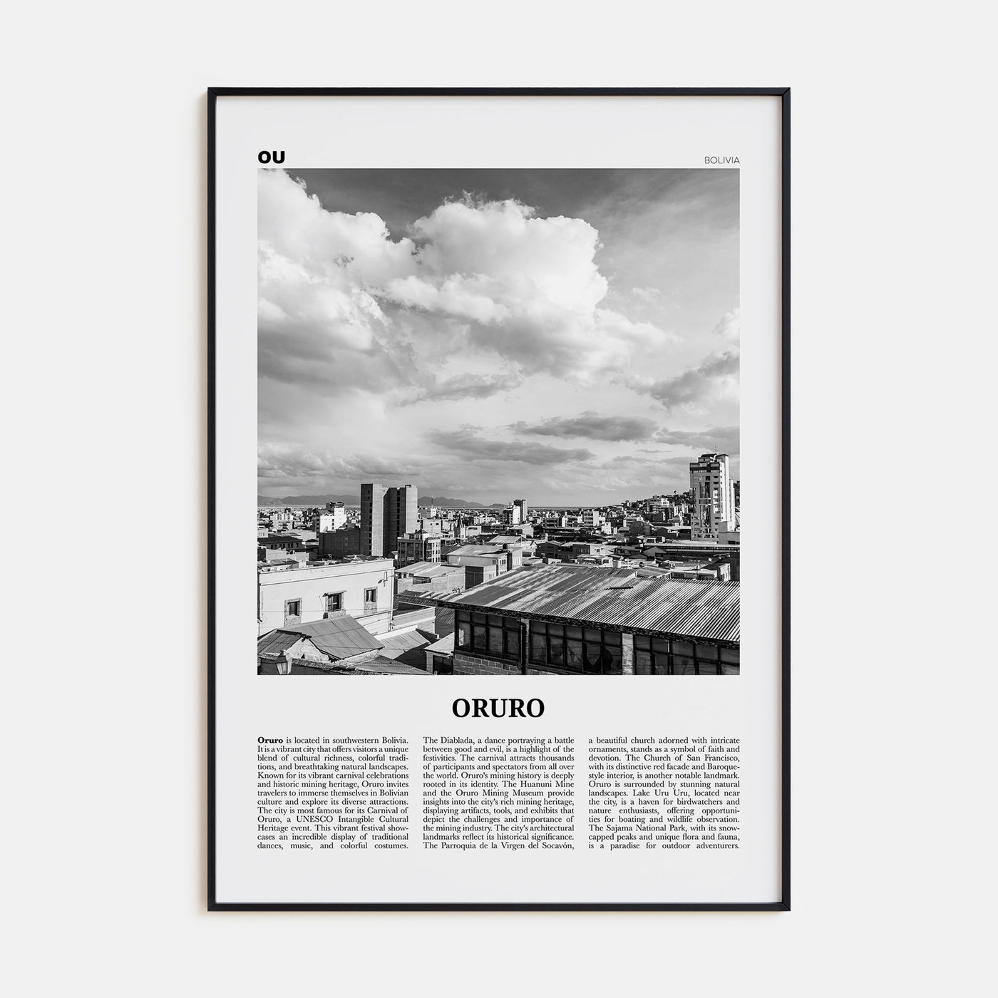 Oruro Travel B&W Poster