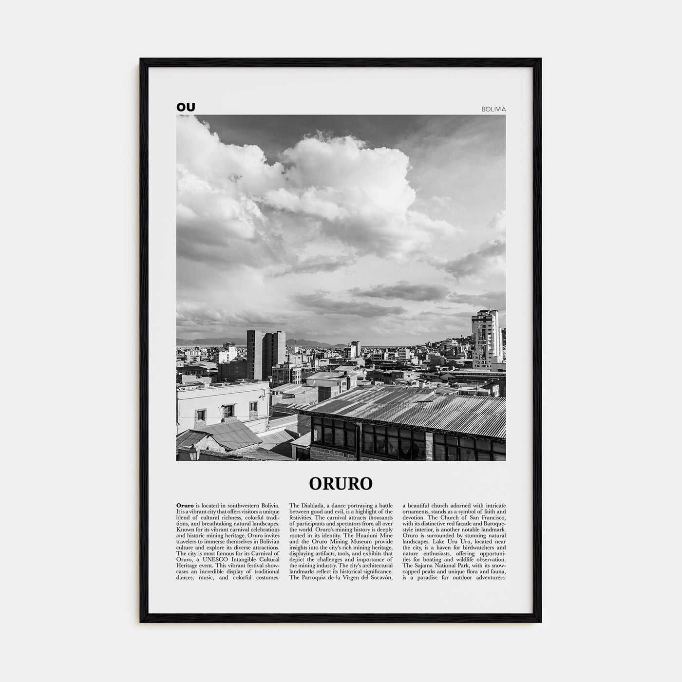 Oruro Travel B&W Poster