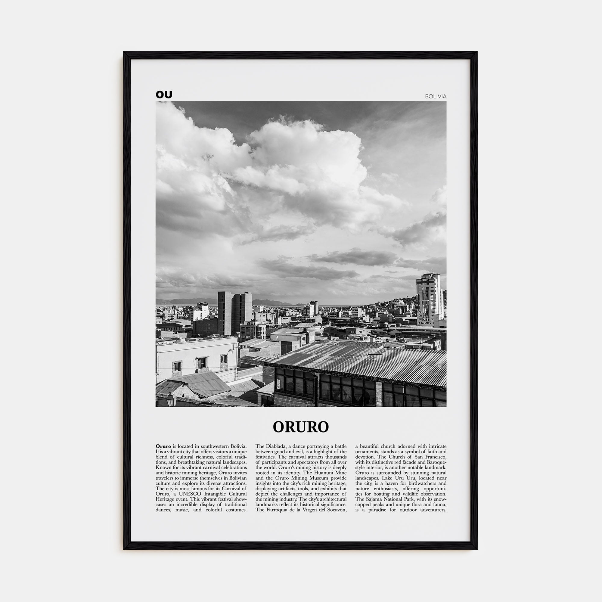 Oruro Travel B&W Poster