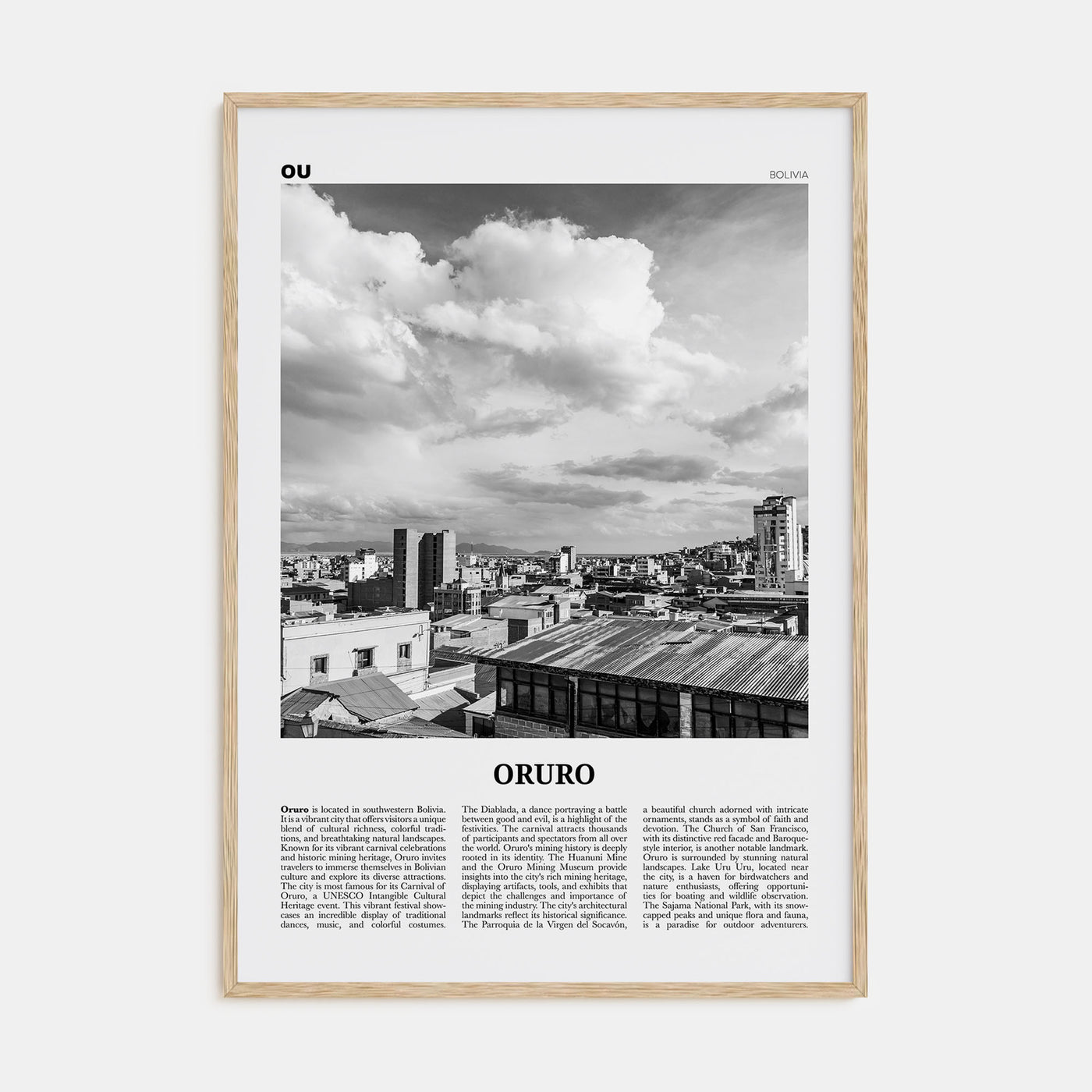Oruro Travel B&W Poster