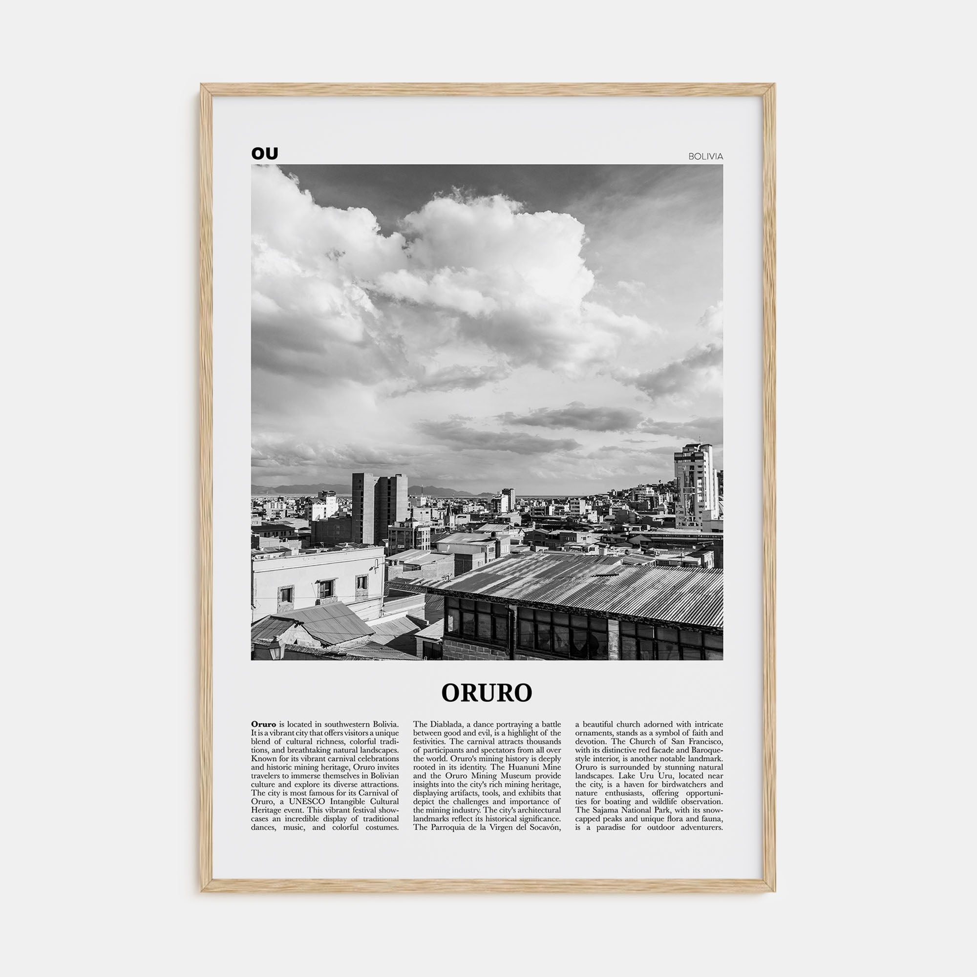Oruro Travel B&W Poster