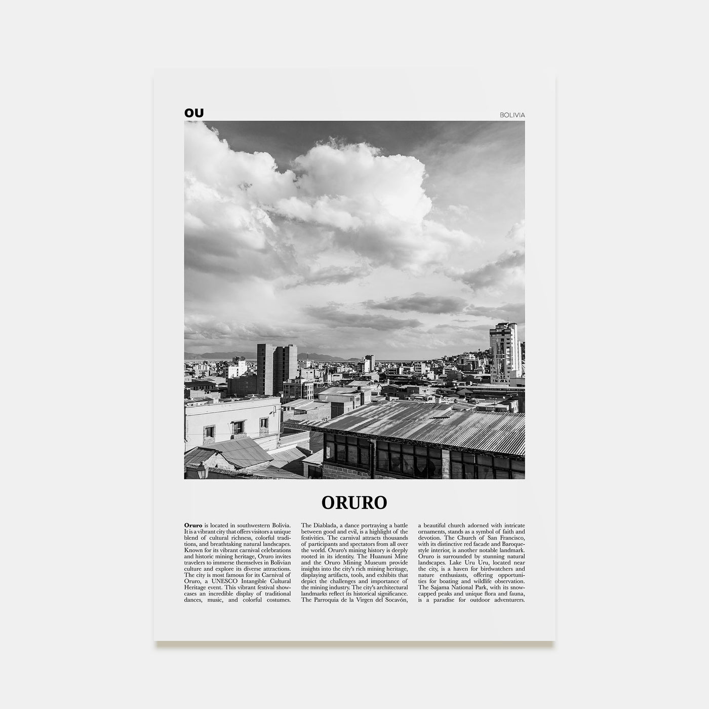 Oruro Travel B&W Poster