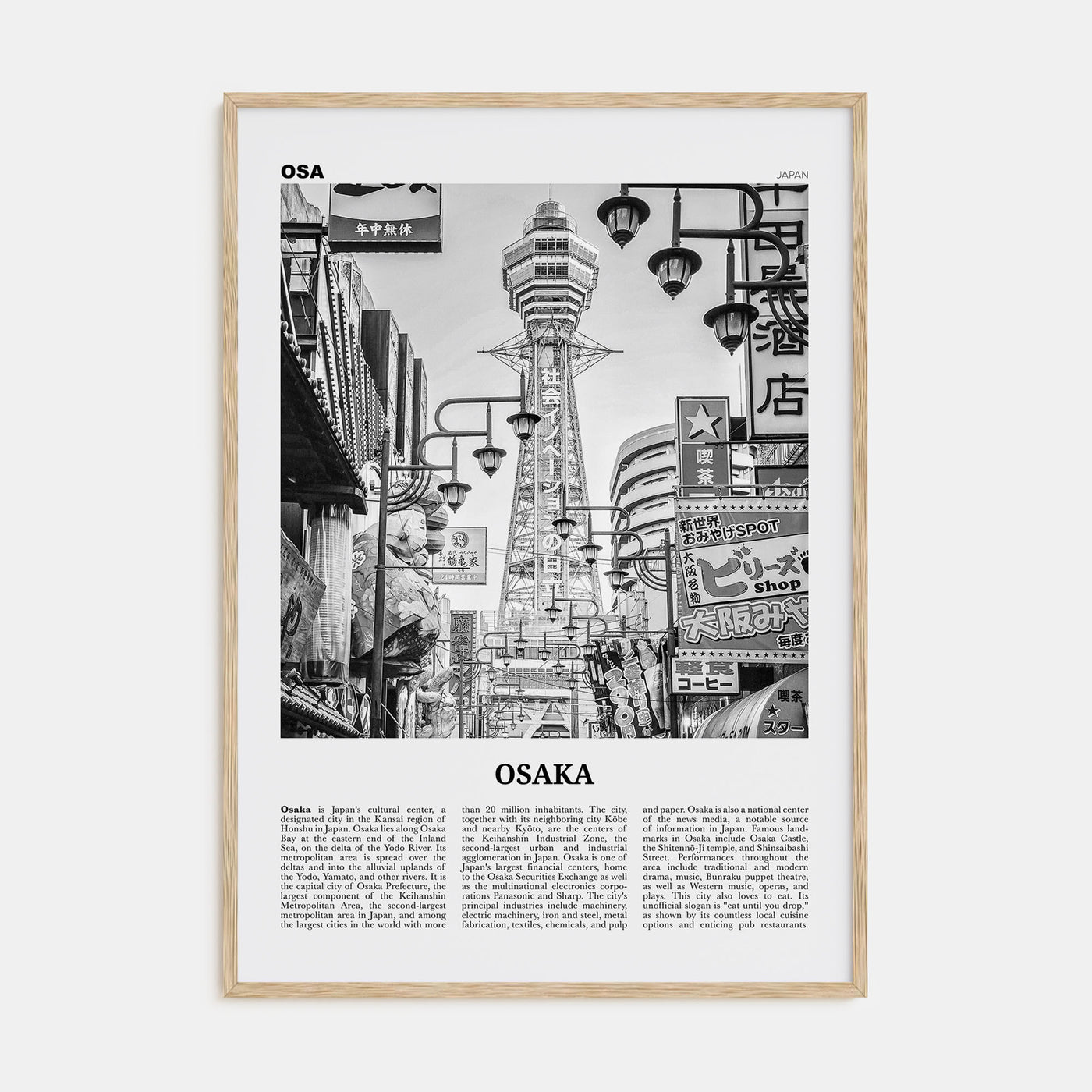 Osaka Travel B&W Poster