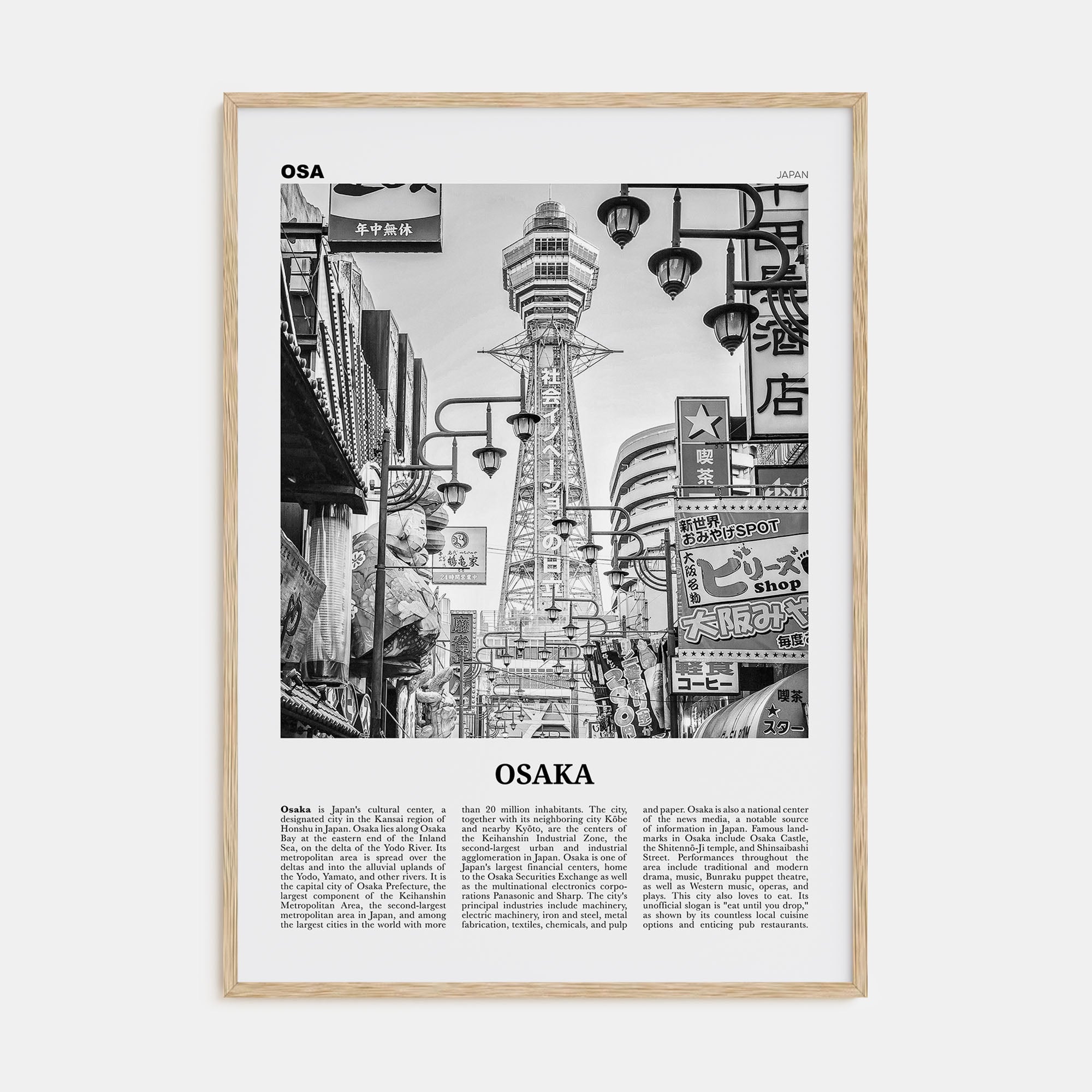 Osaka Travel B&W Poster