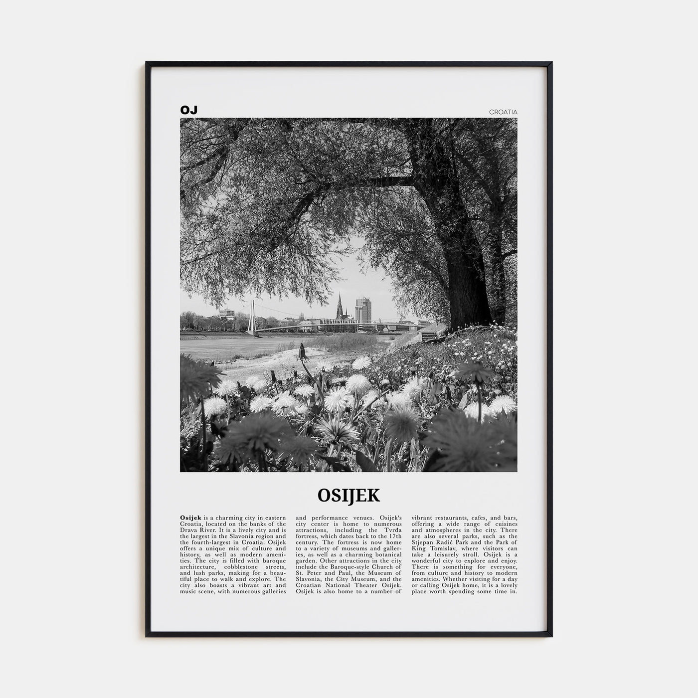 Osijek Travel B&W Poster
