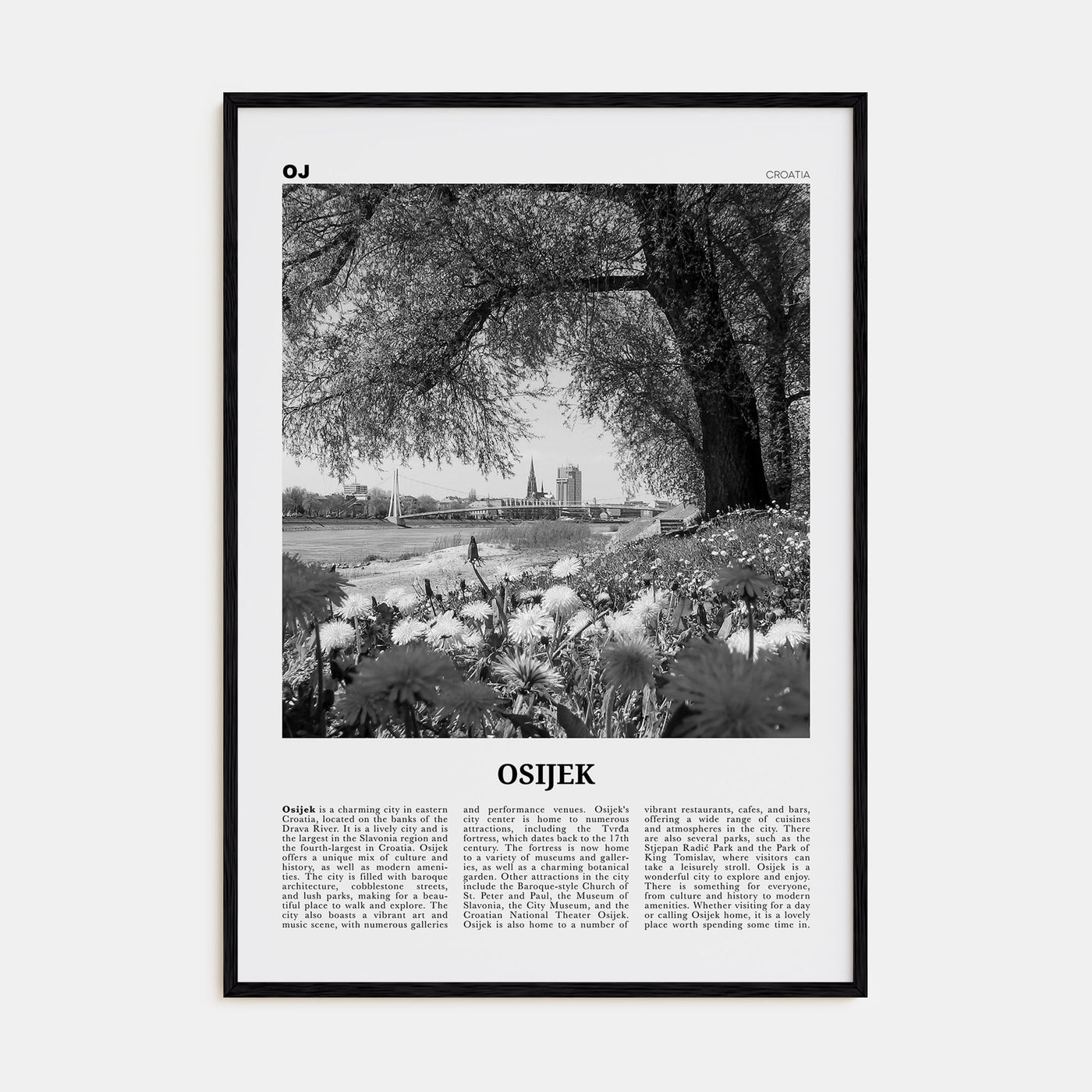 Osijek Travel B&W Poster