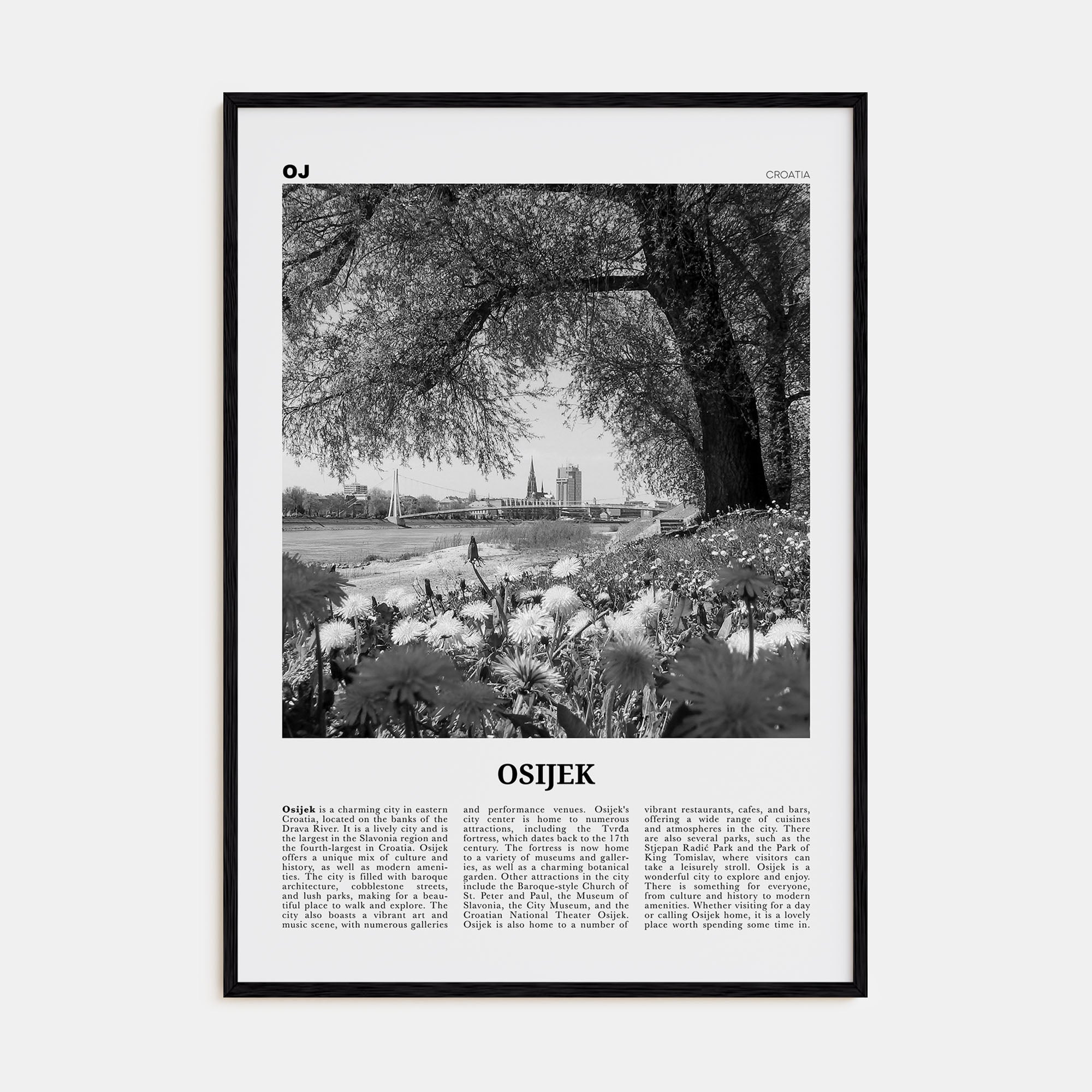 Osijek Travel B&W Poster