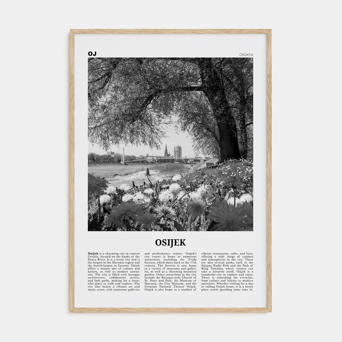 Osijek Travel B&W Poster