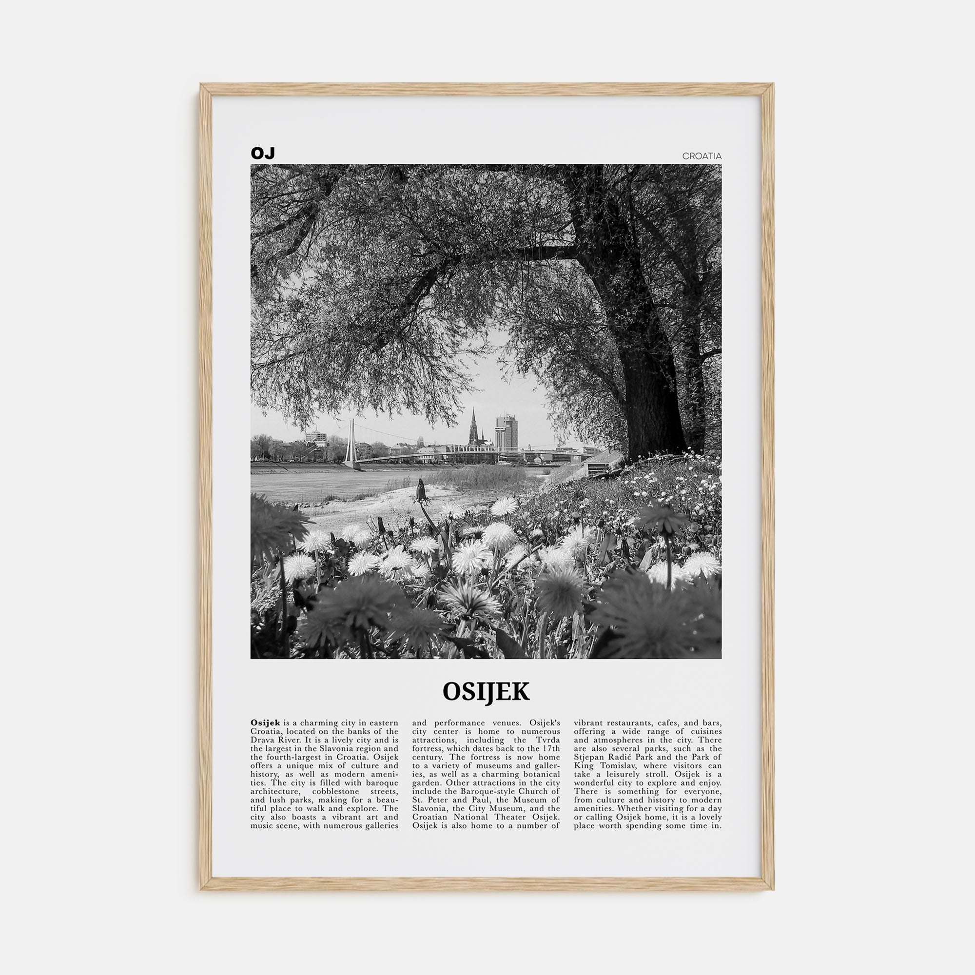 Osijek Travel B&W Poster