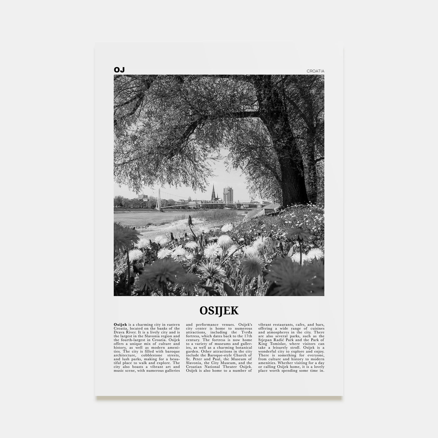 Osijek Travel B&W Poster